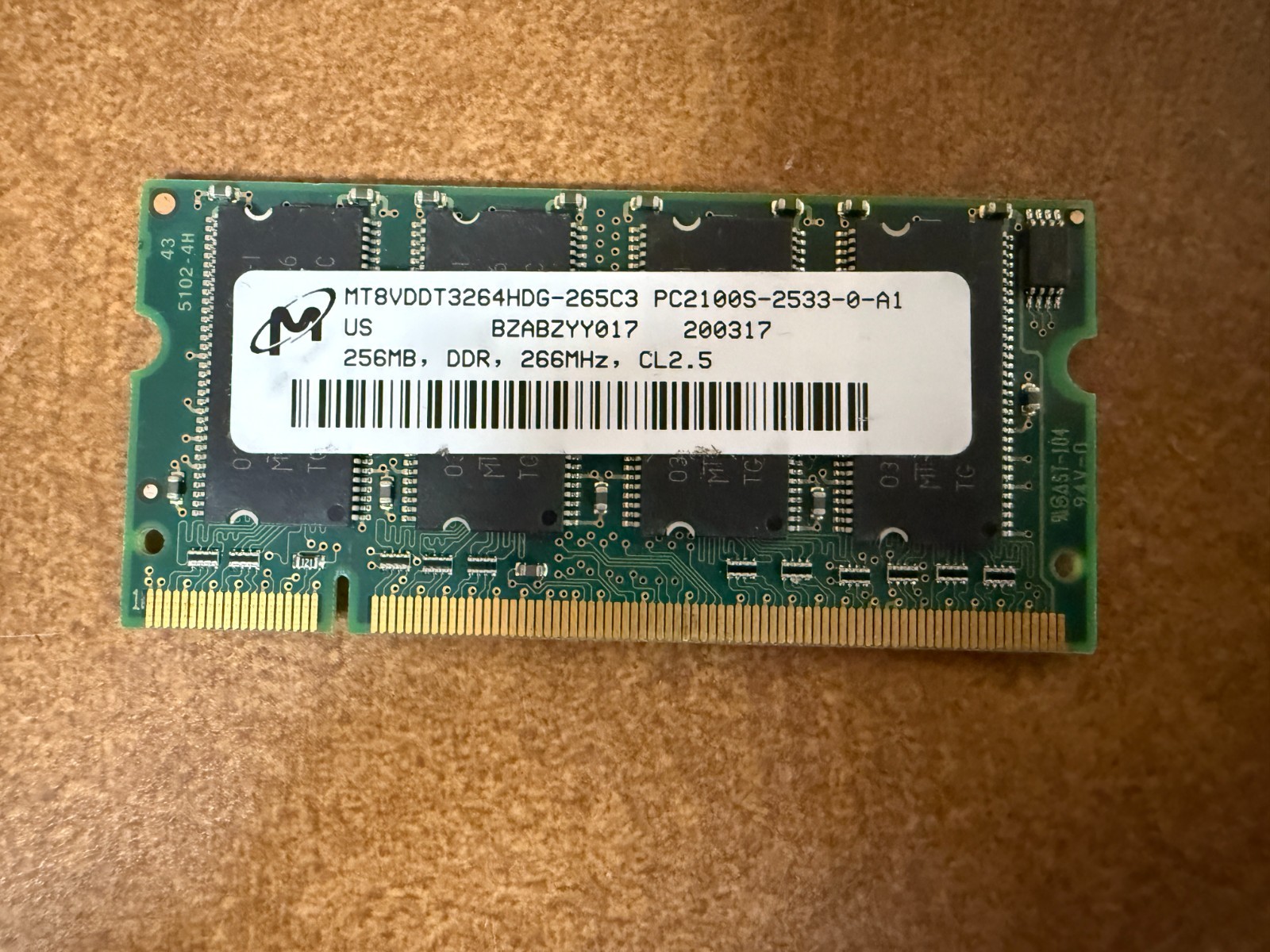 Micron MT8VDDT3264HDG-265C3 PC2100S-2533-0-A1  200317 256MB Memory