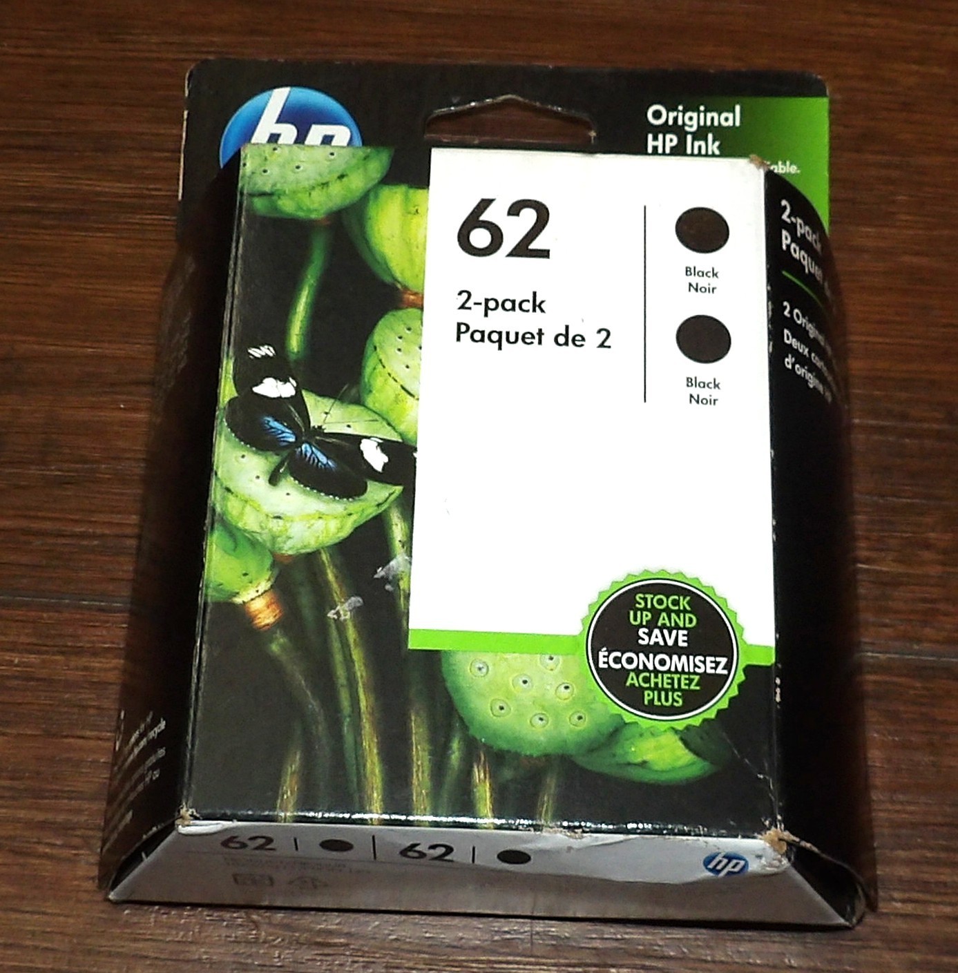 Genuine HP 62 Black Two Pack Ink Cartridge Dated 2021
