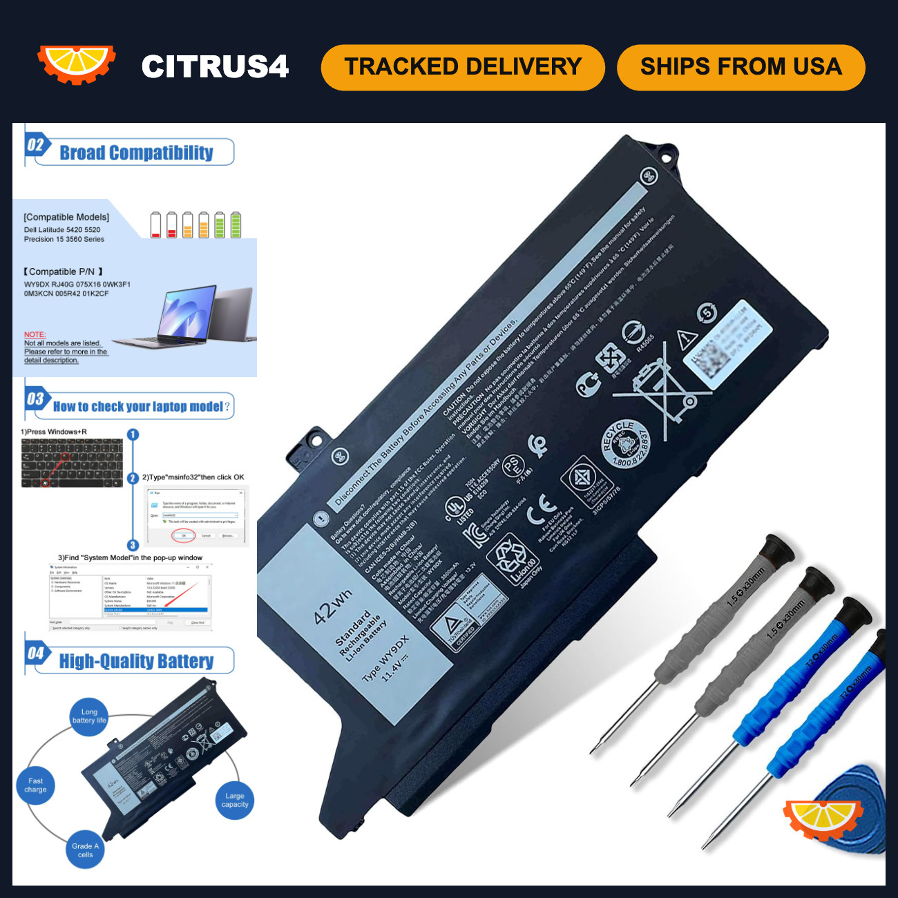 High-Capacity 42Wh Laptop Battery Replacement for Dell Precision & Latitude 11.4