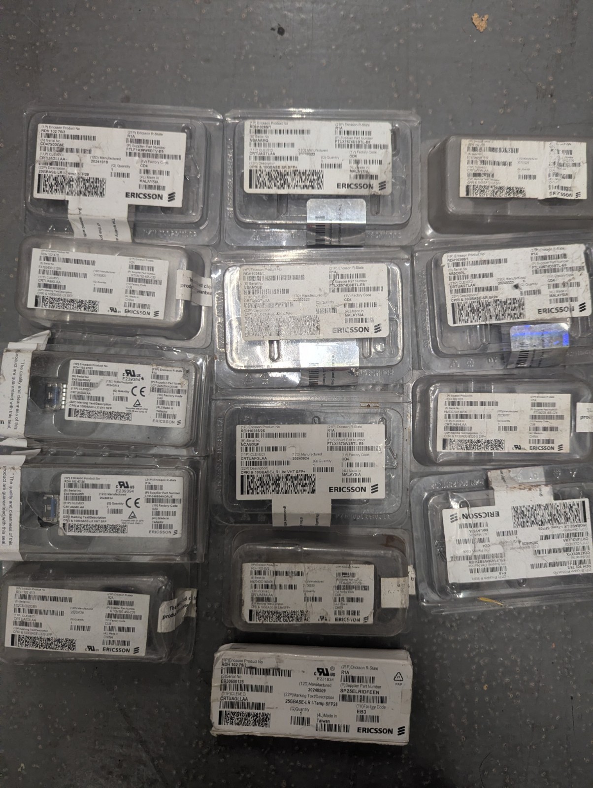 Bulk Lot of 21 Ericsson & Delta SFP+ Transceivers — 10GBASE-LR VHT RDH10265/25 &