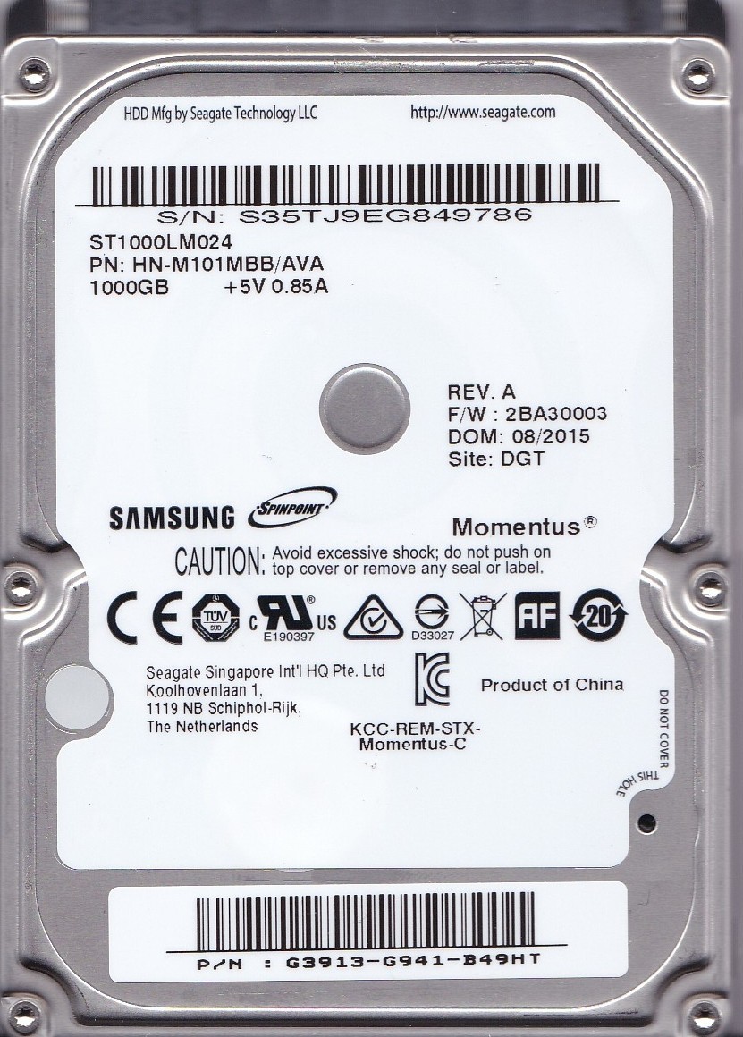 ST1000LM024 p/n: HN-M101MBB/AVA -G941- 08/2015 s/n: S35T fw: 2BA30003 SAMSUNG