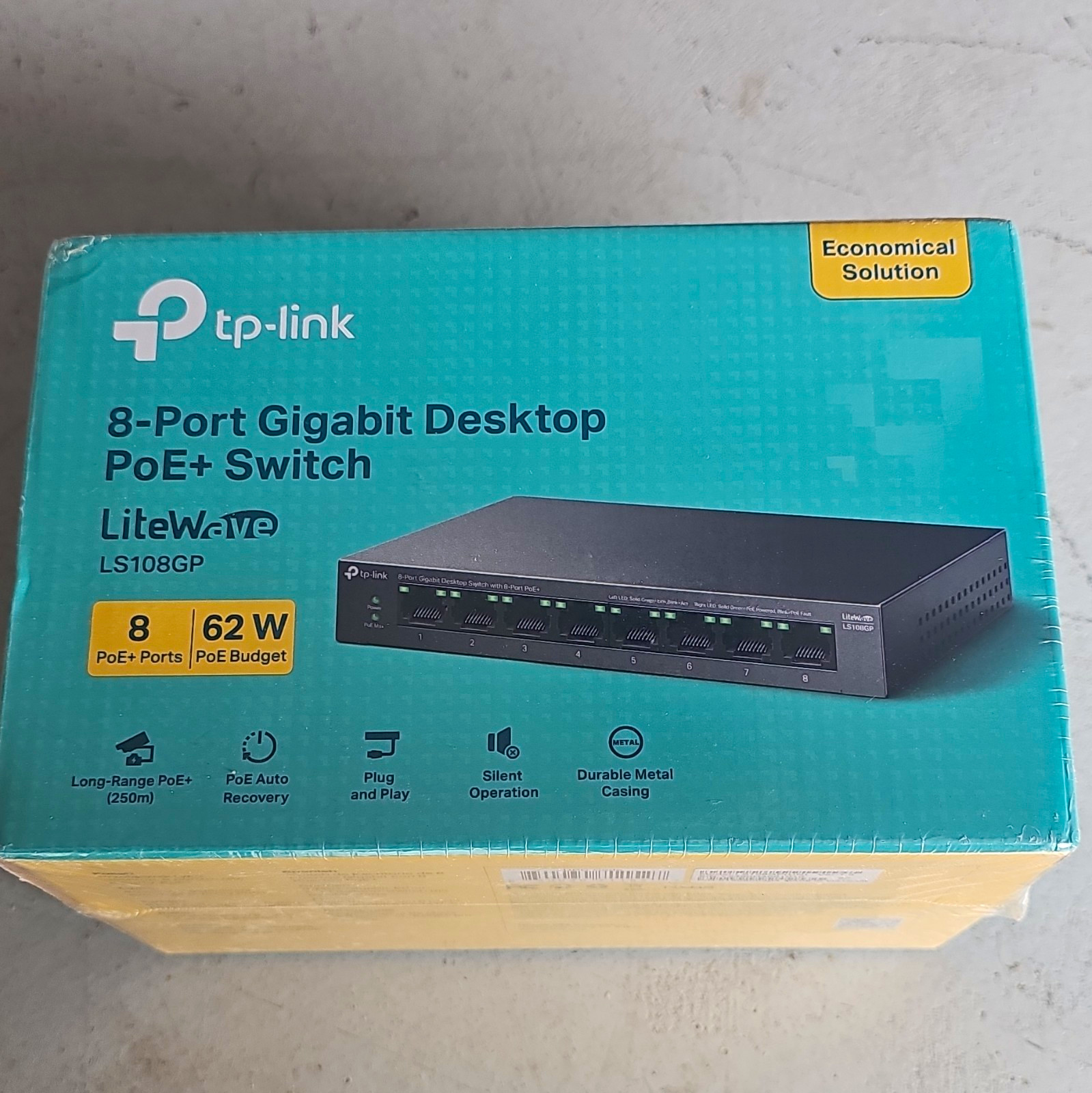 TP-LINK LiteWave LS108GP 8-Port Gigabit PoE+ Unmanaged Desktop Switch 62W