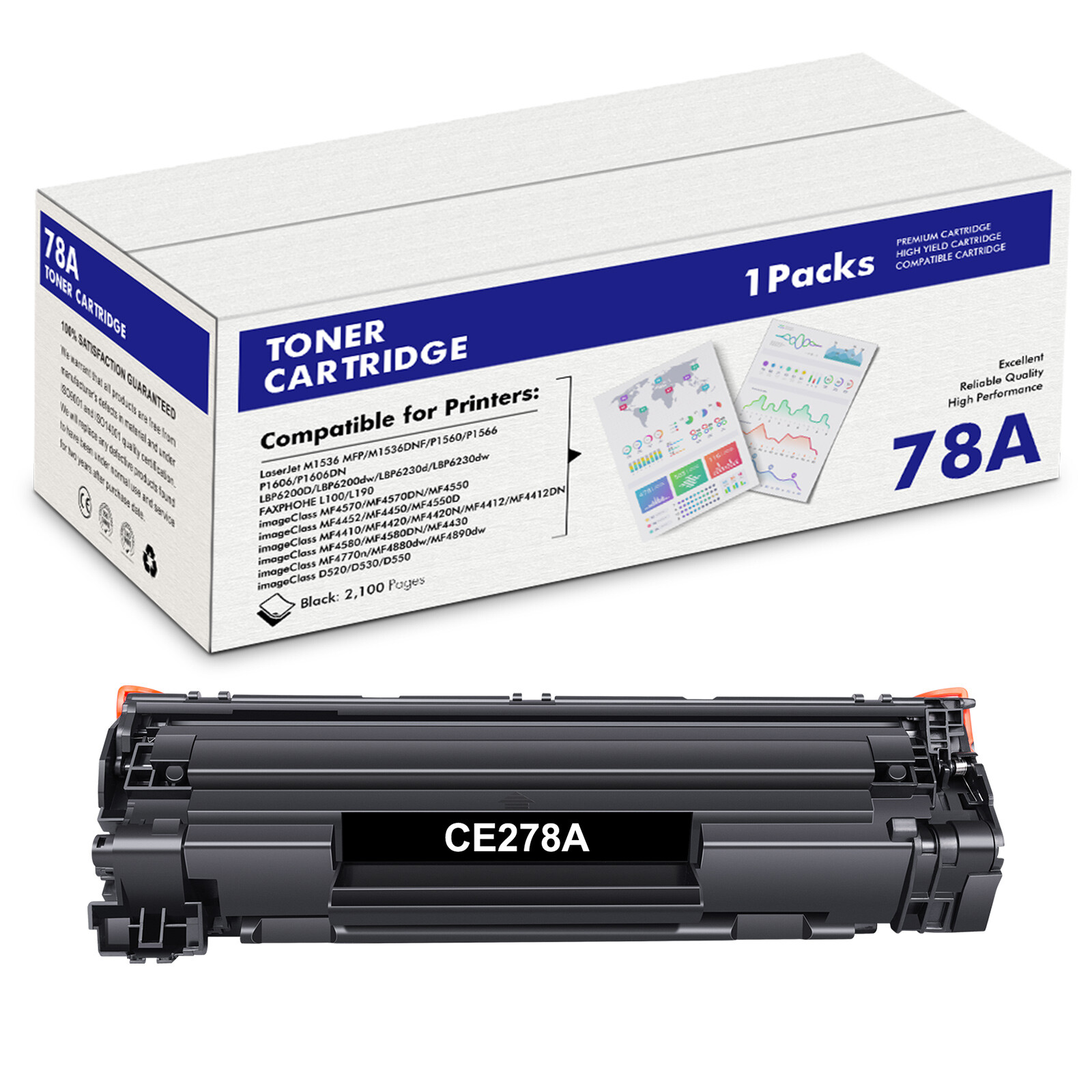 1PK CE278A Toner Cartridge For HP LaserJet 78A P1566 P1600 P1606dn M1536dnf MFP