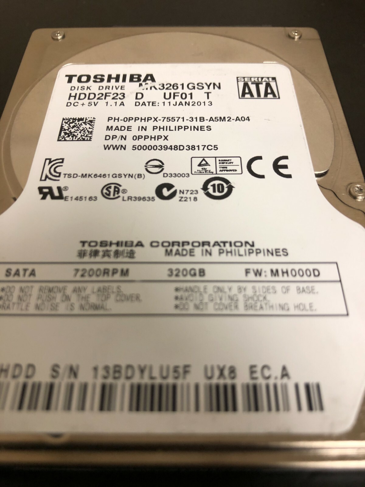 0PPHPX Dell 320GB 7.2K SATA 2.5" Laptop Hard Drive PPHPX