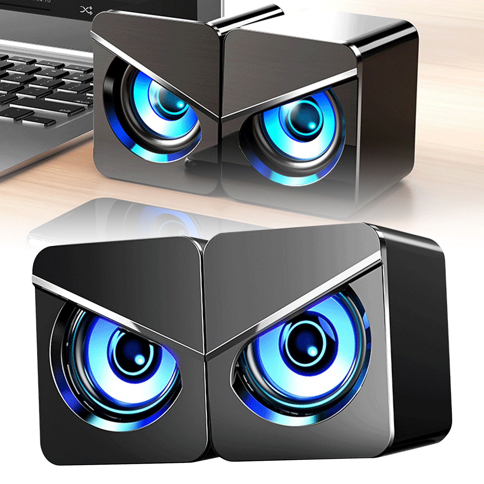 1 Pair Desktop Computer Speaker Multifunction Stylish Strong Bass 4D Stereo UPBS