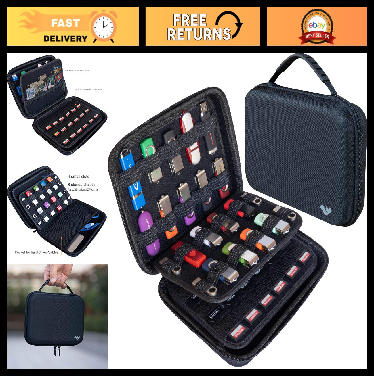 Large Capacity USB Thumb Drive & SD Card Holder Case - External Storage Organize