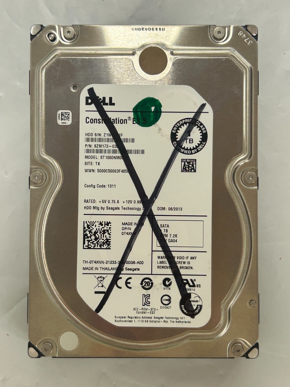 Dell Seagate Constellation ES.3 1TB 3.5 SATA ST1000NM0033 0T4XNN ugly but works