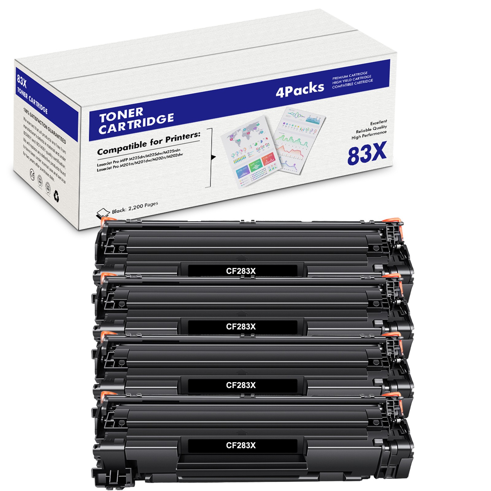 4PK CF283X 83X Toner Cartridge for HP LaserJet Pro M201dw M201n M202dw M225dn
