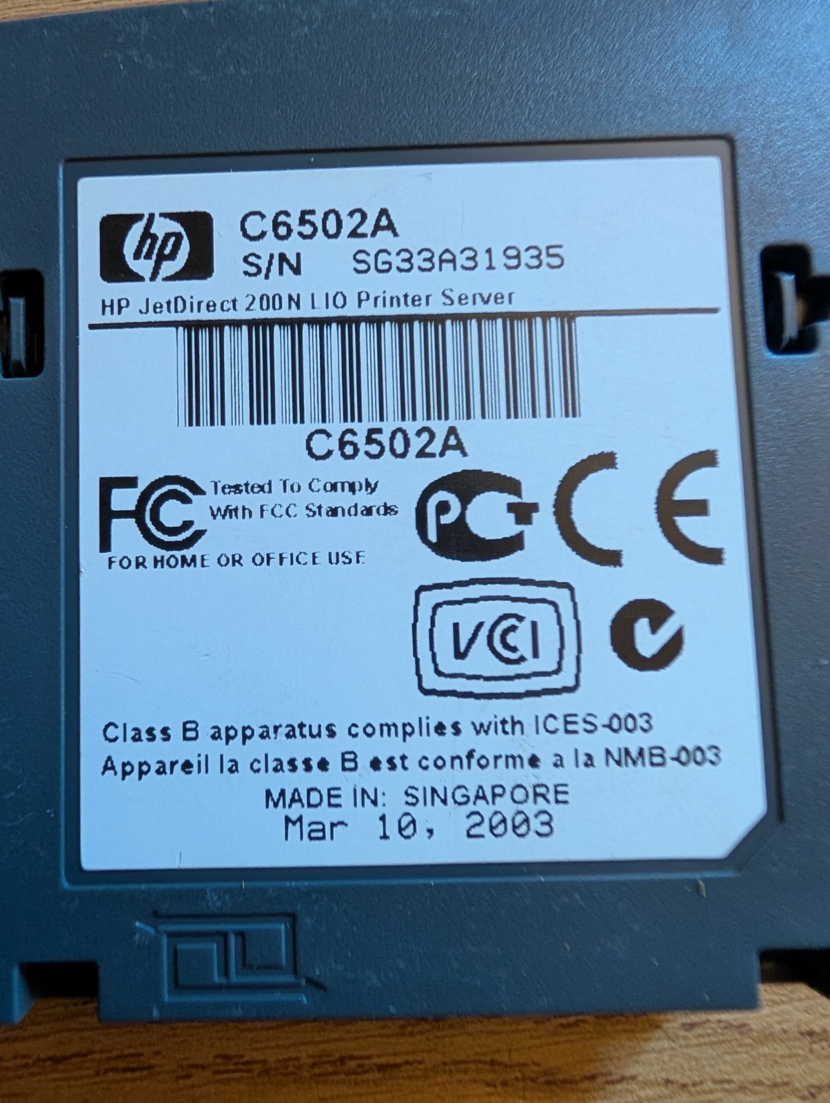 HP JetDirect 200N LIO Printer Server C6502A Centronics 36 Pin IEEE 1284B Used