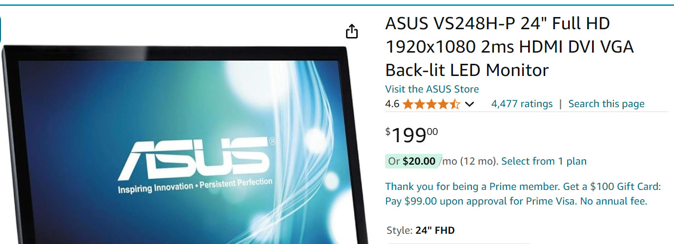 Asus VS248H-P 24" Full HD 1920x1080 2ms HDMI 1080p 60hz