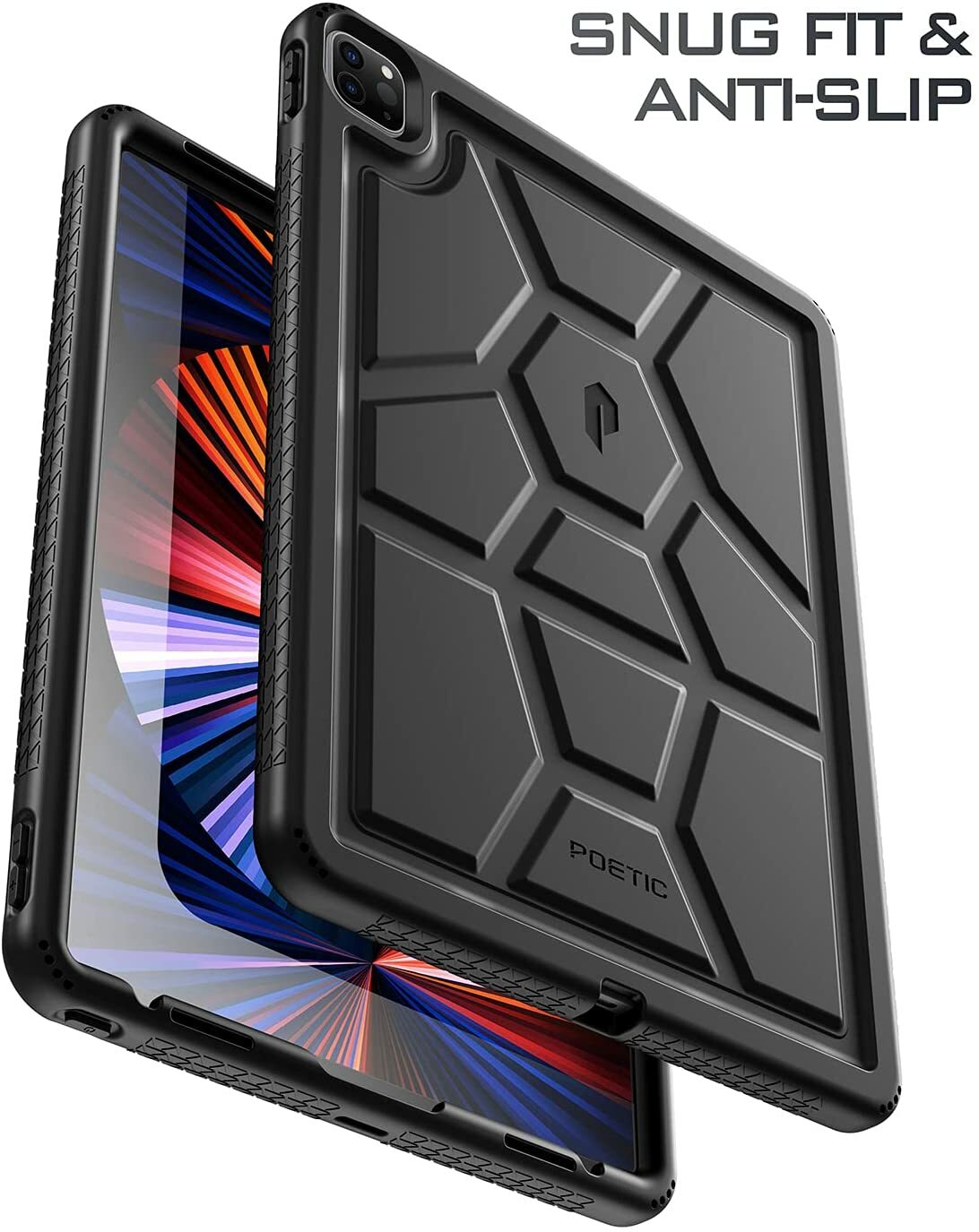 Poetic Silicone Case For iPad Pro 12.9 2021/2020/2018 Heavy Duty Cover Black