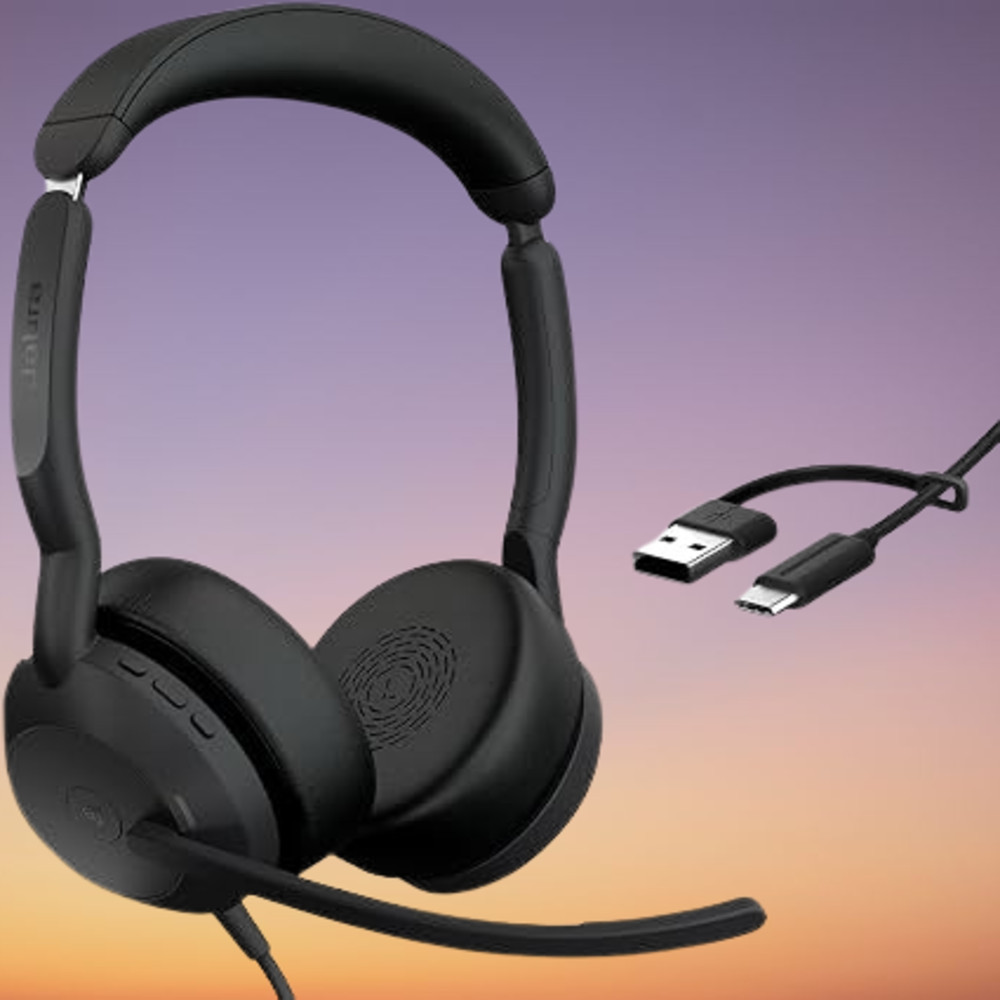 Jabra Evolve2 50 Wired Dual-Ear Headset, ANC, Zoom/Google, Black