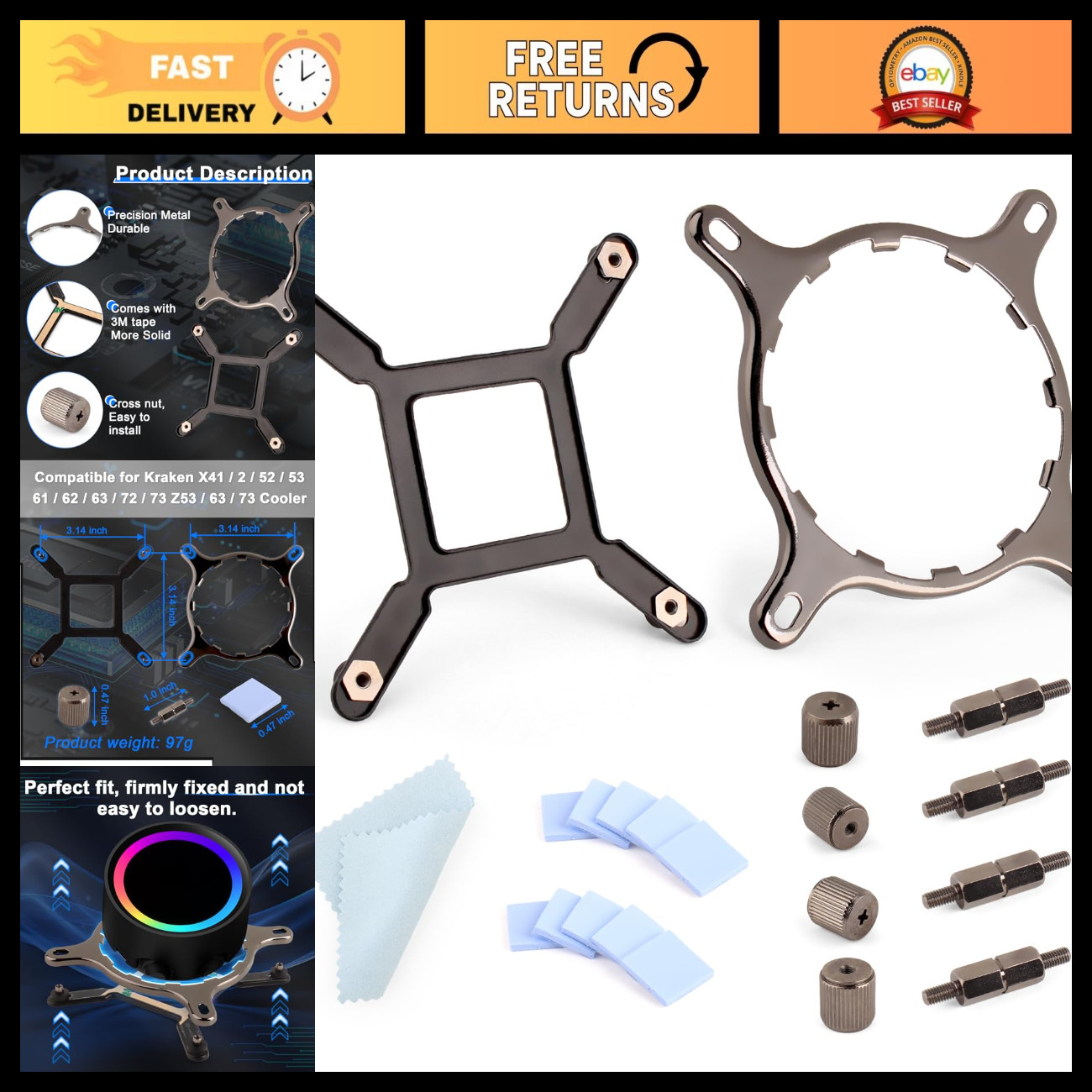 LGA1700 CPU Cooler Mounting Bracket for NZXT Kraken X Series, Iron Material, Dur