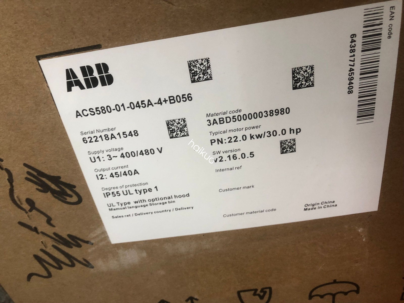 ACS580-01-045A-4+B056 ABB frequency converter new via FedEx or DHL