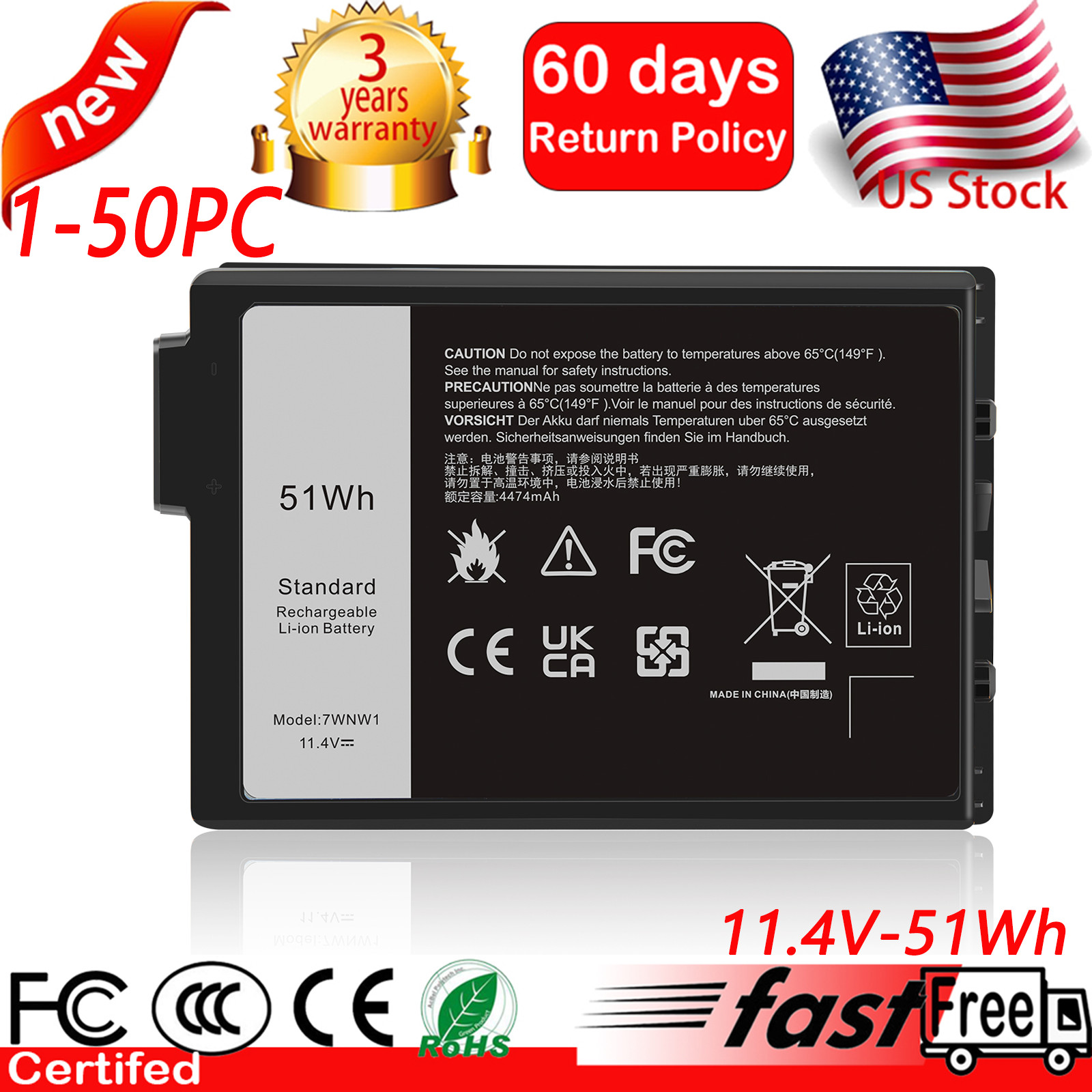 Lot 50 7WNW1 Laptop Battery For Dell Latitude 7424 5424 5420 Rugged Extreme
