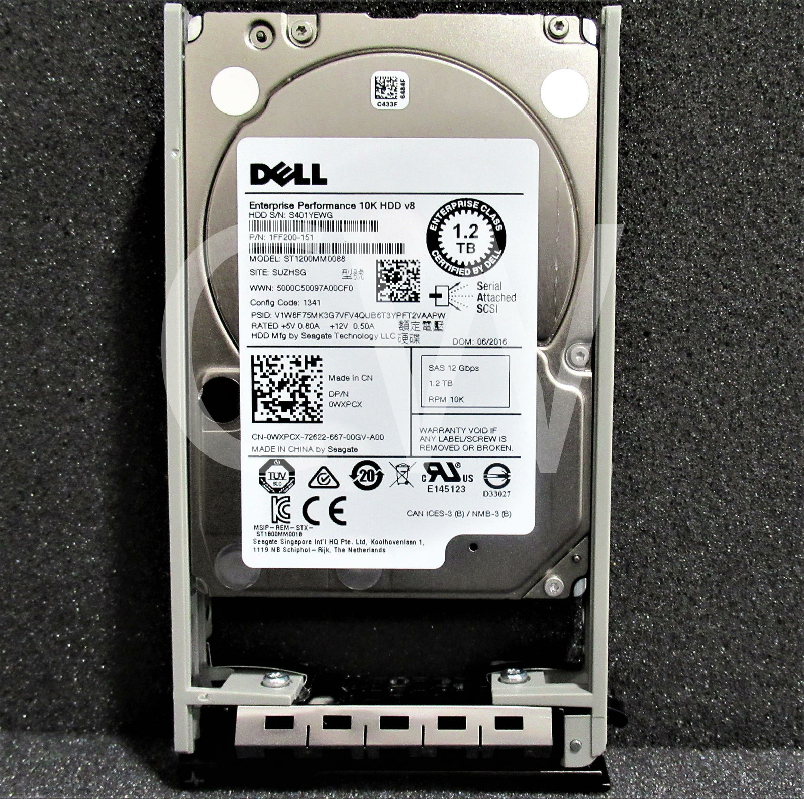 ST1200MM0088 WXPCX Dell POWEREDGE 1.2TB 10K 12Gb/s 2.5" SAS Hard Drive W/Caddy