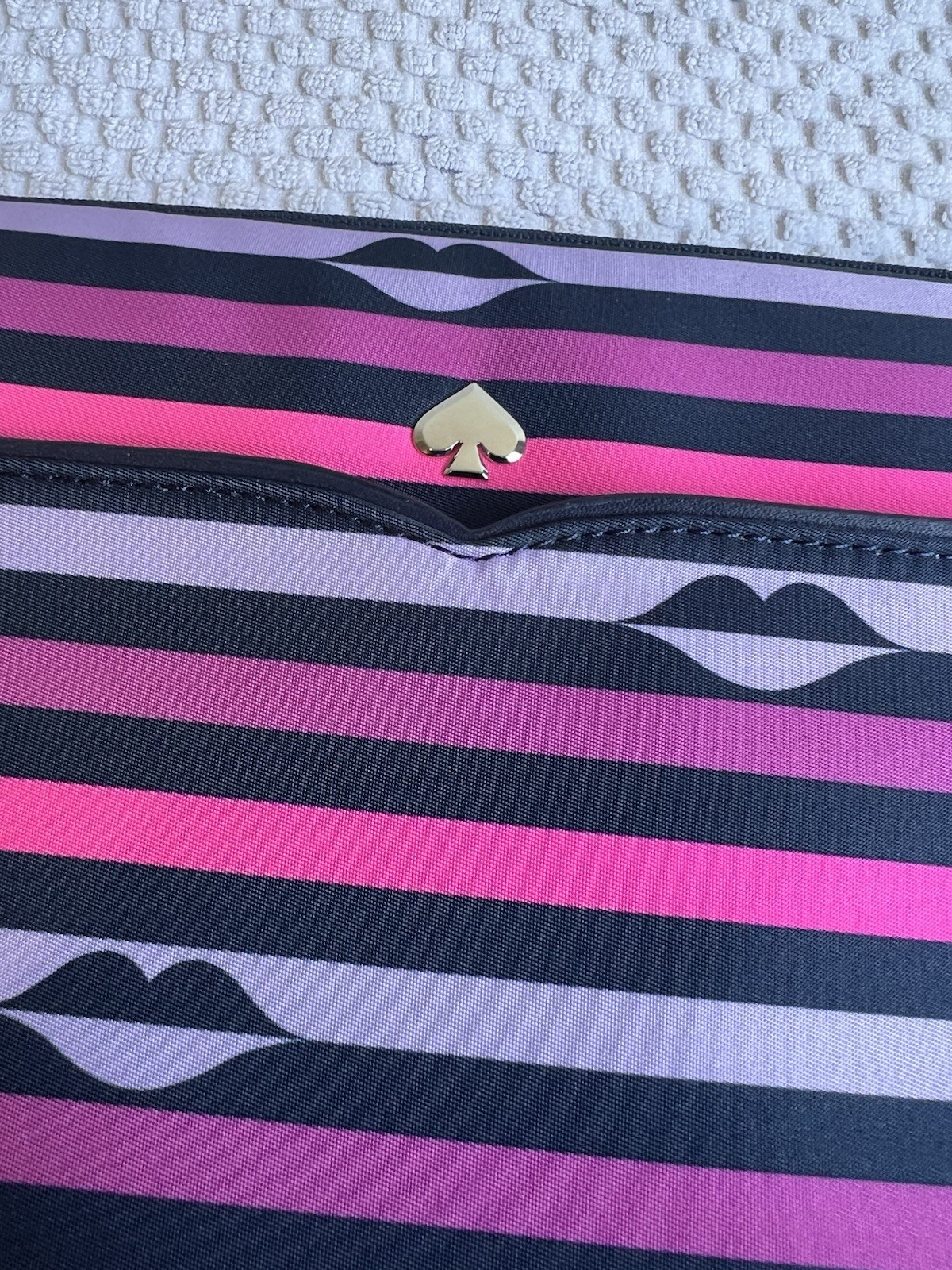 Kate Spade Striped Pink Black Purple Neoprene Laptop Sleeve 13" Zipper Closure