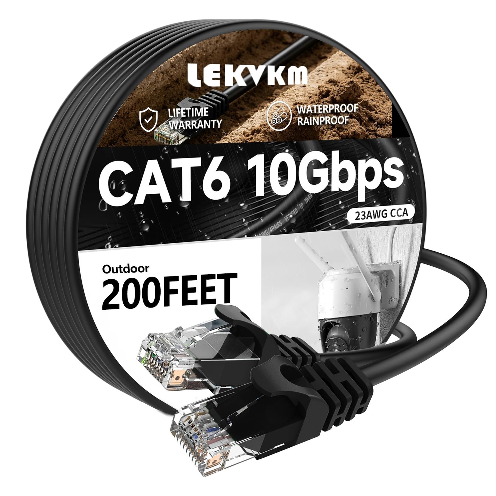 LEKVKM Cat 6 Ethernet Cable 200 ft, 23AWG Solid CCA Copper-Clad 200FT, Black