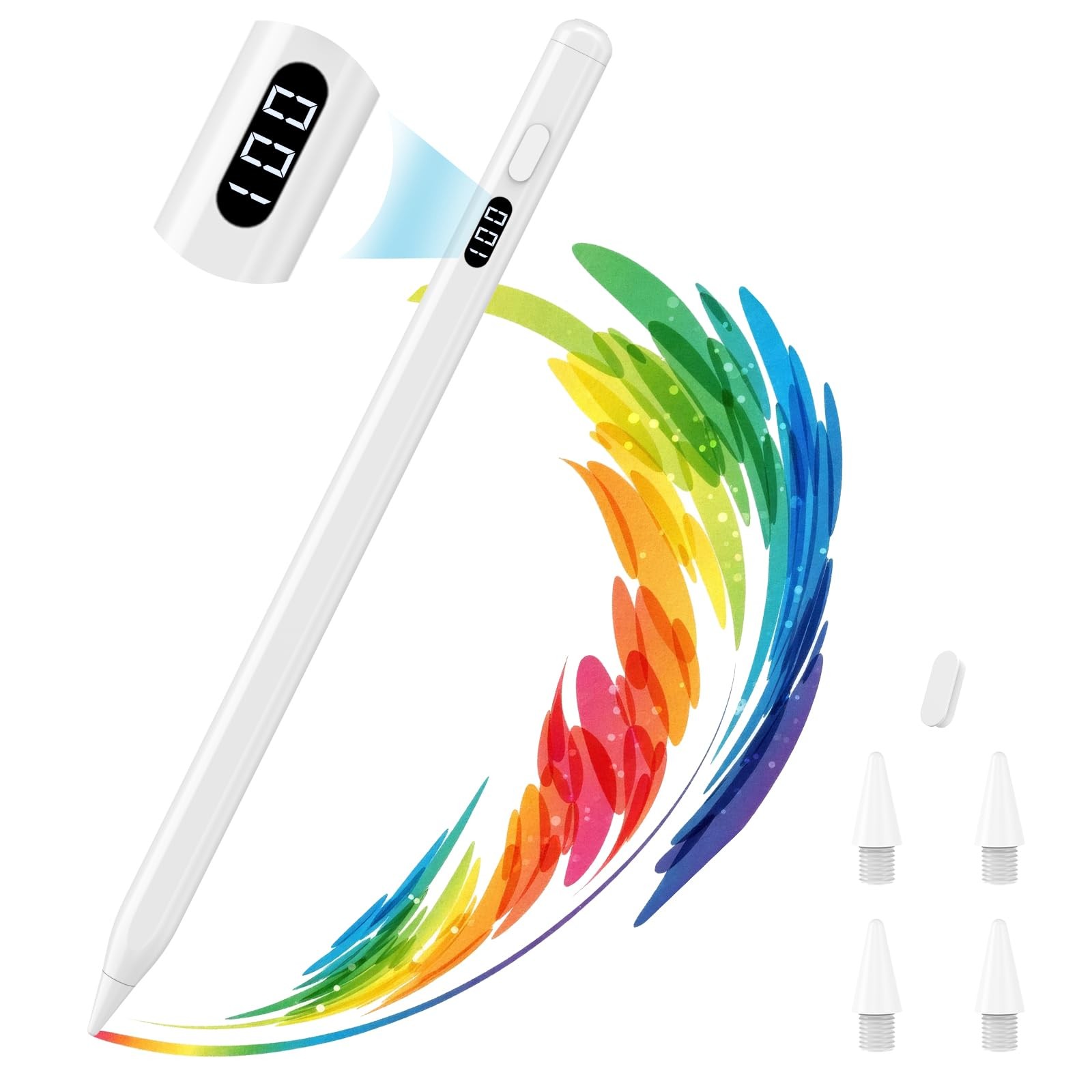 MoKo Stylus Pen for iPad 2018-2025, USB-C Fast Charging Pencil with LED White 