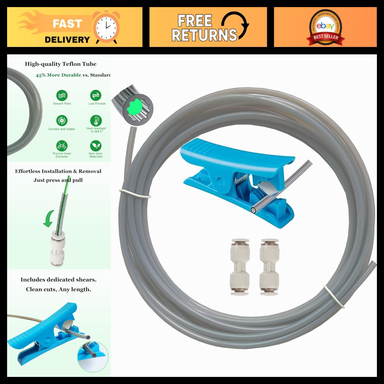 5M Transparent Grey PTFE Tube for 1.75mm Filament, 3D Printer Upgrade, High Temp