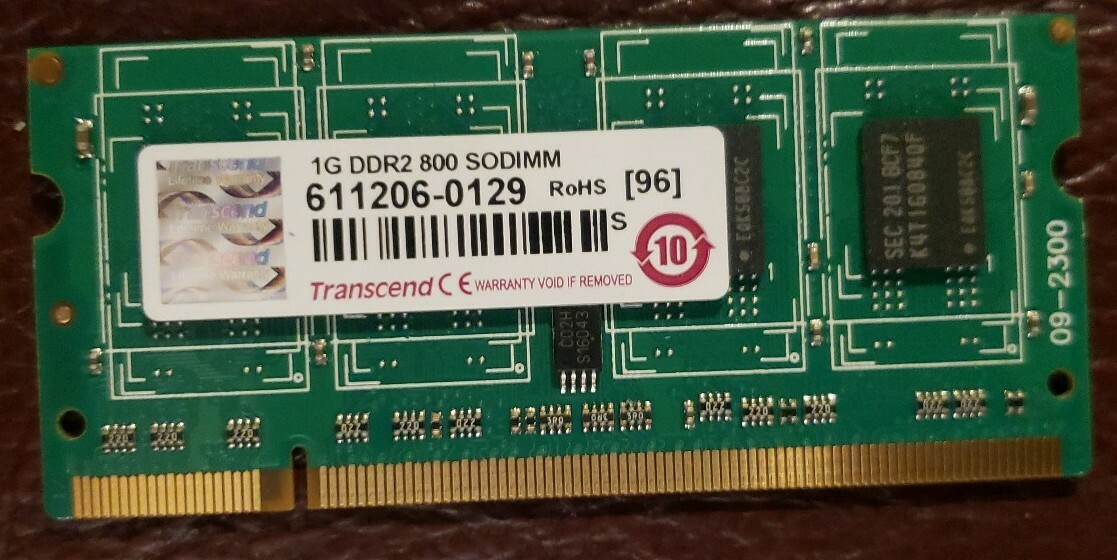 611206-0129 (5) GENUINE ORIGINAL TRANSCEND LAPTOP MEMORY 1GB DDR2 800 SODIMM