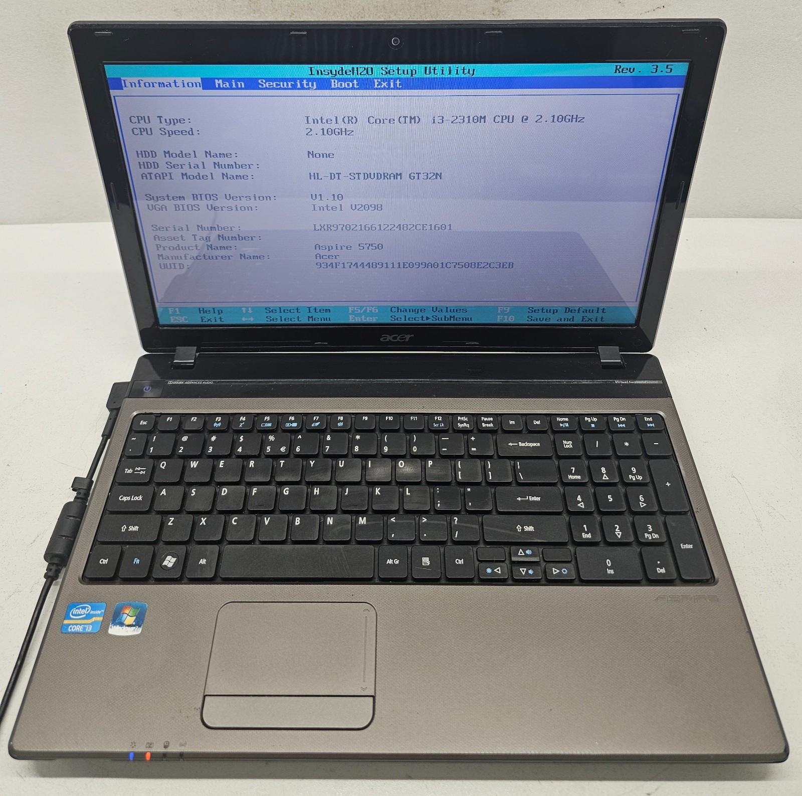 Acer Aspire 5750-6589 15.6" Laptop Intel Core i3-2310M 2GB Ram NO HD/OS (FL)