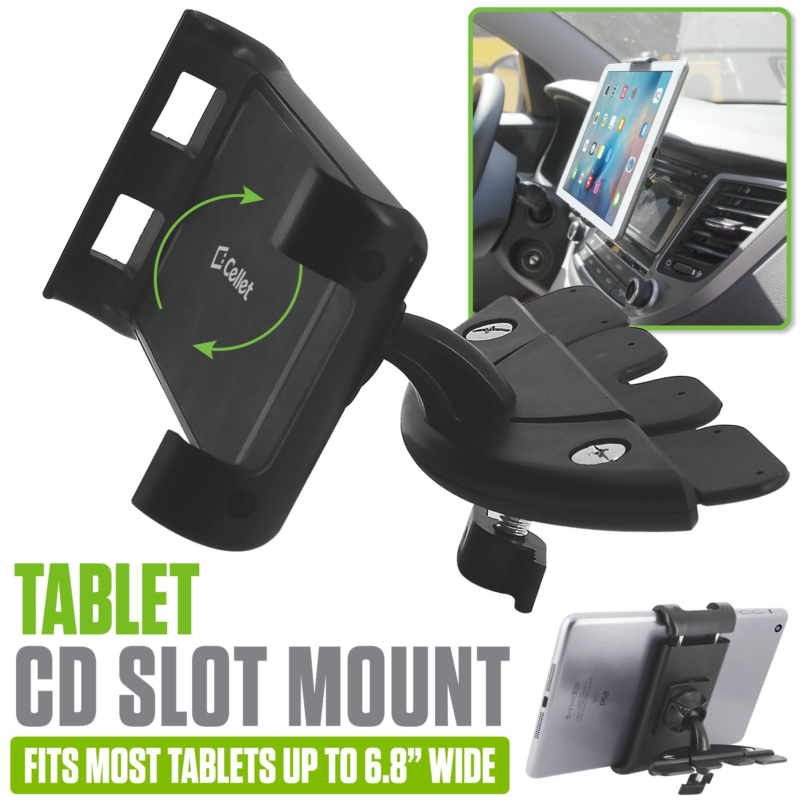 Cellet Tablet CD Slot Car Mount Holder 360° Rotation Fits iPad Samsung Kindle