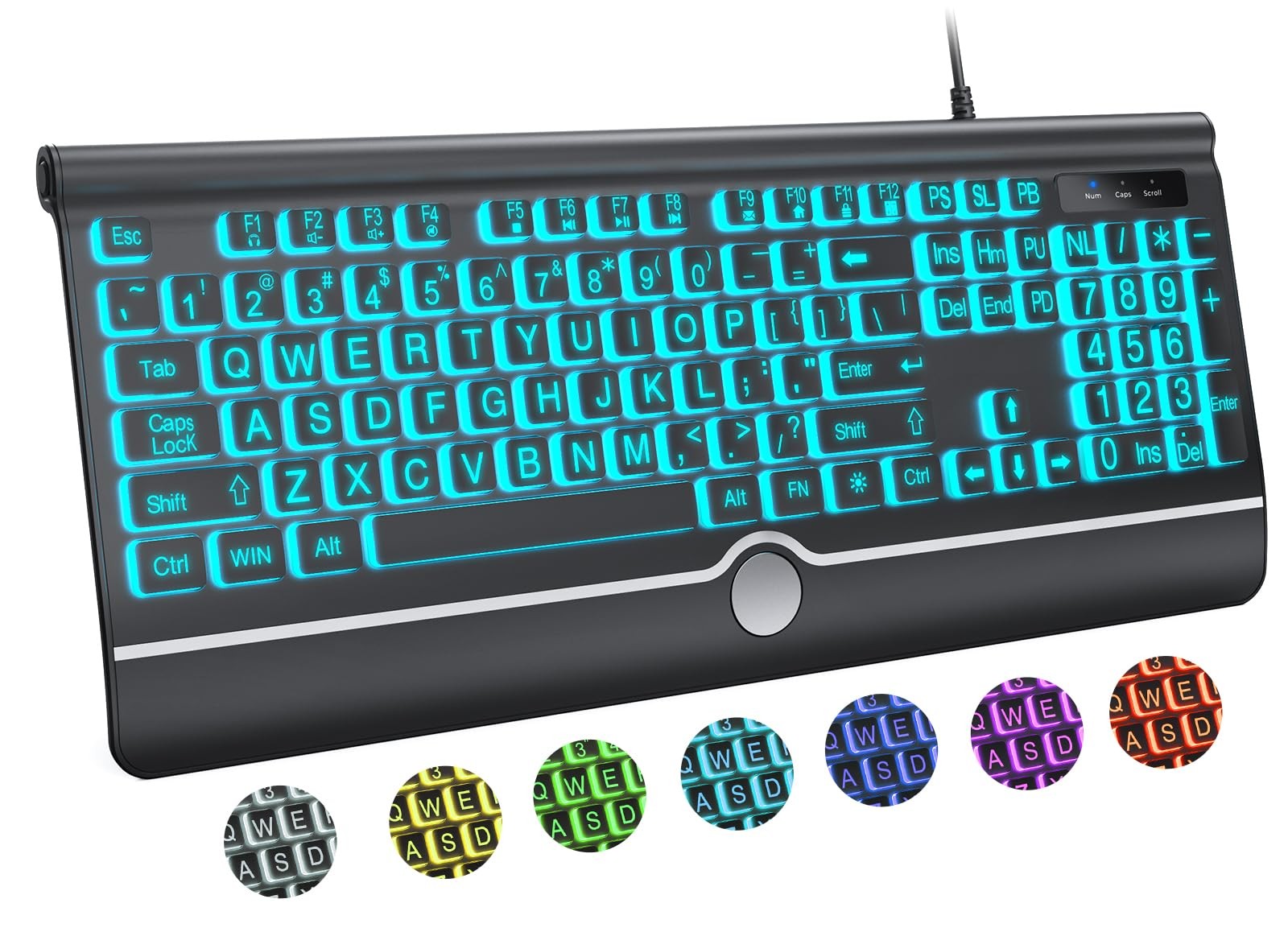 KOPJIPPOM Large Print Backlit Computer Keyboard, USB Full large print, black 