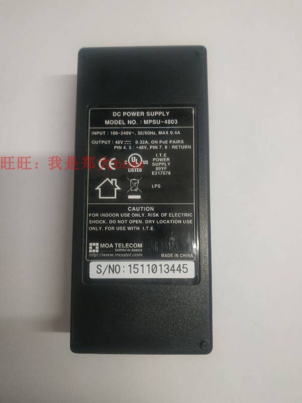 Genuine MOA Telecom POE Adapter MPSU-4803 48V 0.32A DC Power Supply With Plug