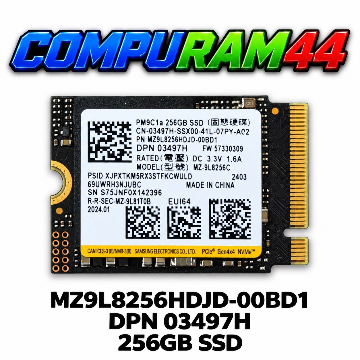 Samsung MZ9L8256HDJD-00BD1 256GB PM9C1A TLC PCI-e 4.0 X4 NGFF 2230 DPN 3497H