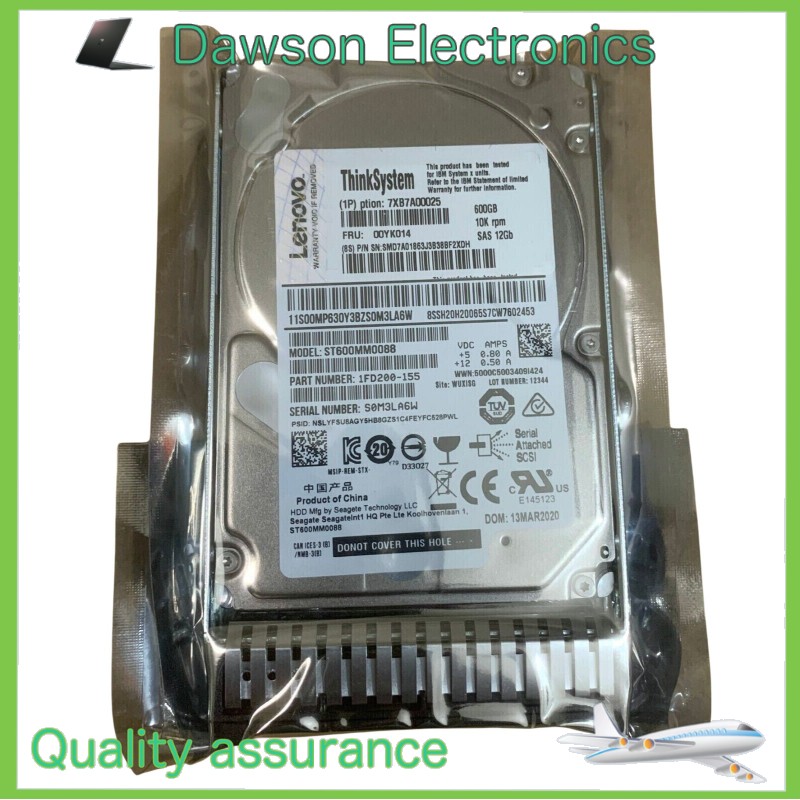 IBM ThinkSystem Lenovo FRU 00YK014 7XB7A00025 2.5" 600GB 10K SAS 12G HARD DRIVE