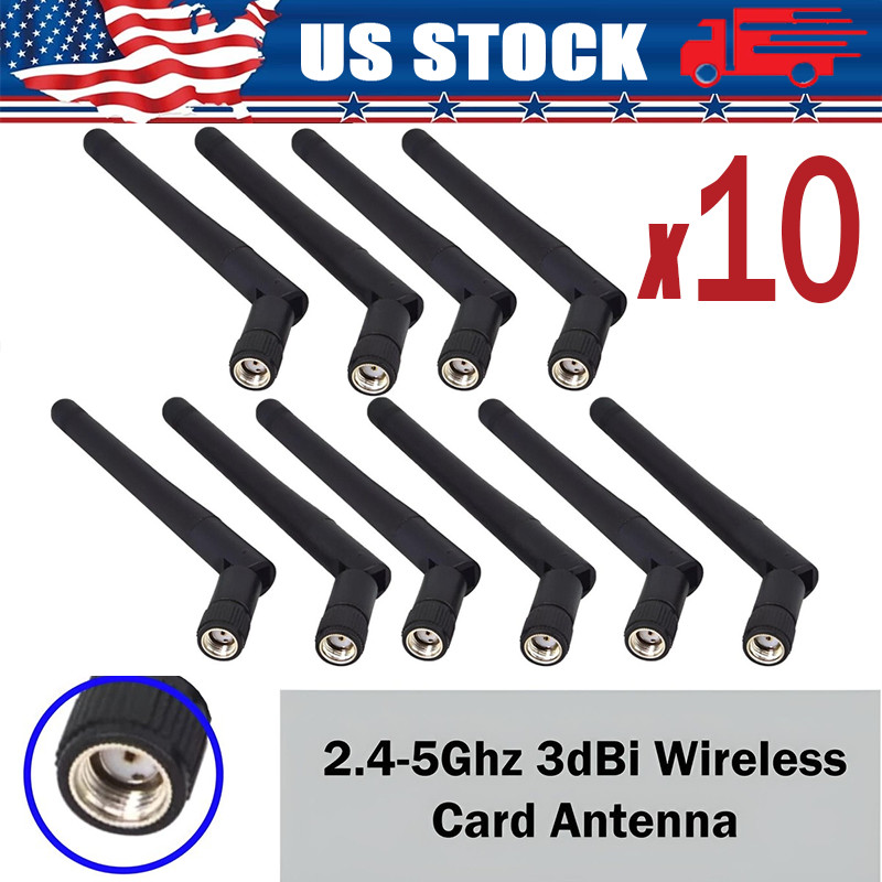 10PCS RP-SMA Antenna for WiFi 2.4GHz 5Ghz Wireless Router or Card Female Pin LOT