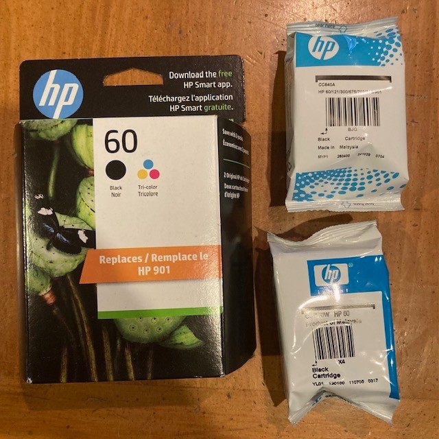 HP60 Black/60 Tri-color (new exp 5/27) + 2 HP60 Black Ink Cartridges (new)