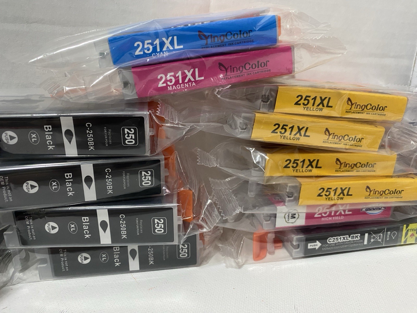 12 lot Ind Replacement Non OEM 4:C-250BK, 7: 251XL MAGENTA YELLOW CYAN