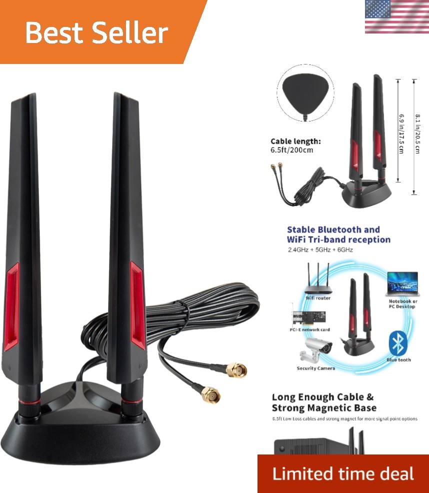 High-Gain Tri-Band 9dBi Antenna with Magnetic Base for Superior WiFi Performance