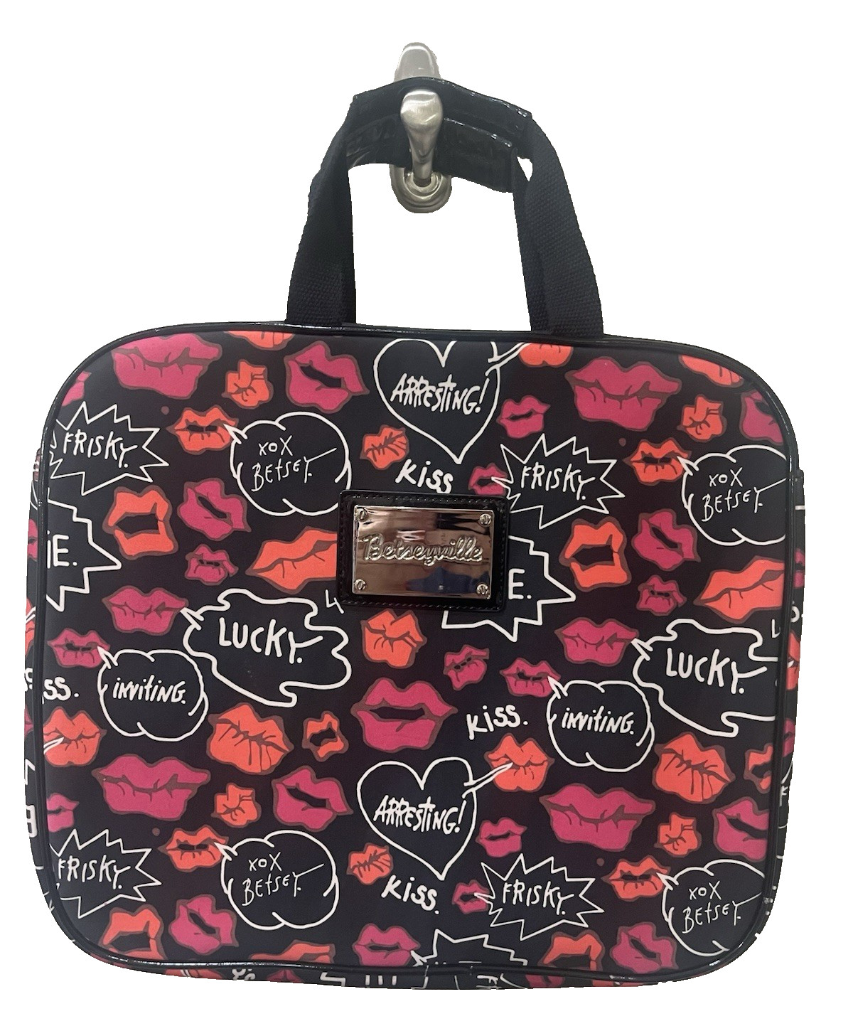 Betsey Johnson Betseyville Laptop Ipad Bag Work Book Kiss Lips Fun Pink Black