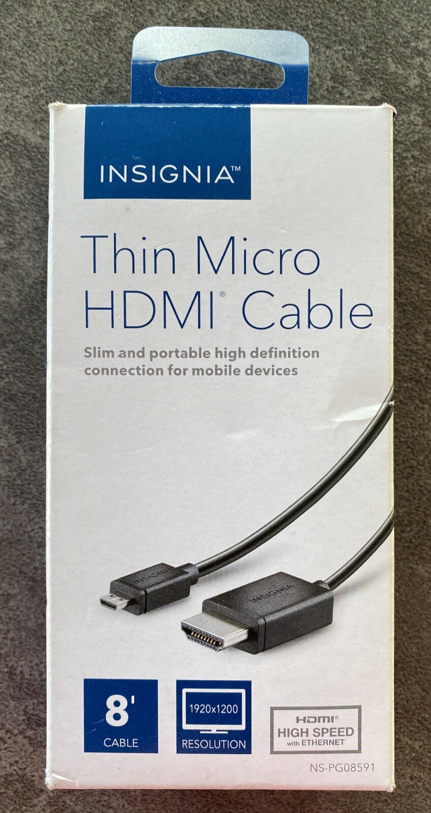 Insignia 8' Thin HDMI-to-Micro HDMI Cable Black NS-PG08591 High Speed Ethernet