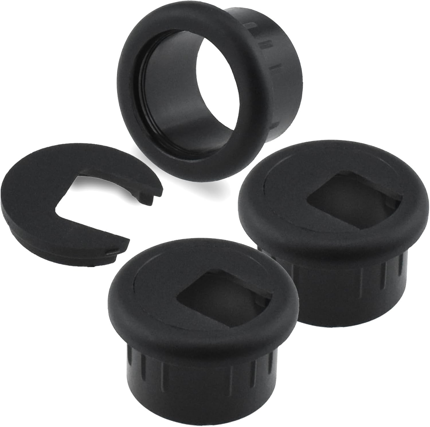3-Pack 1 Inch Desk Hole Wire Grommet Black Plastic Cable Cord Cover