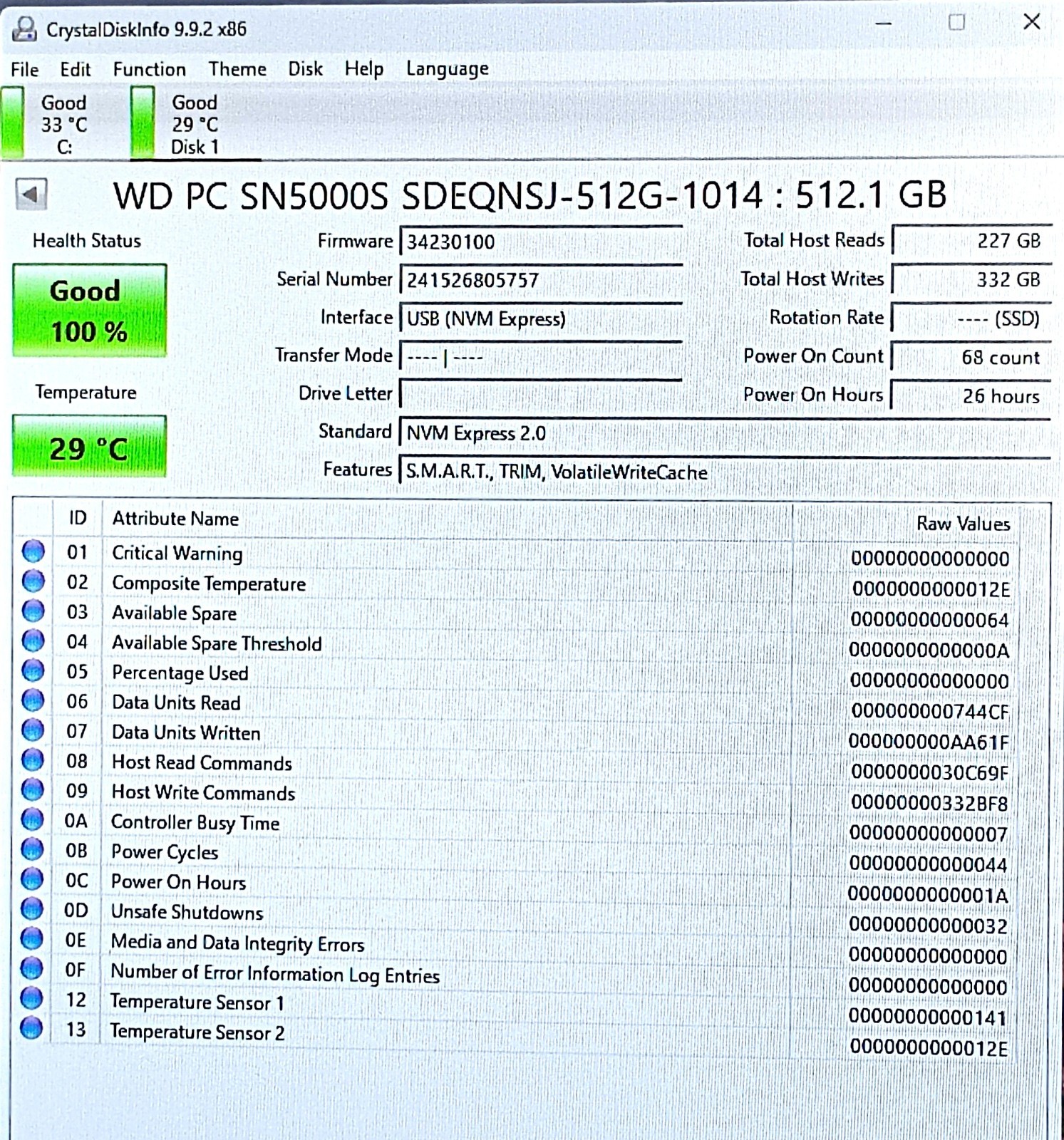 SDEQNSJ-512G-1014 WD PC SN5000S NVMe 512GB 2280 PCIe Gen4 x4 SSD
