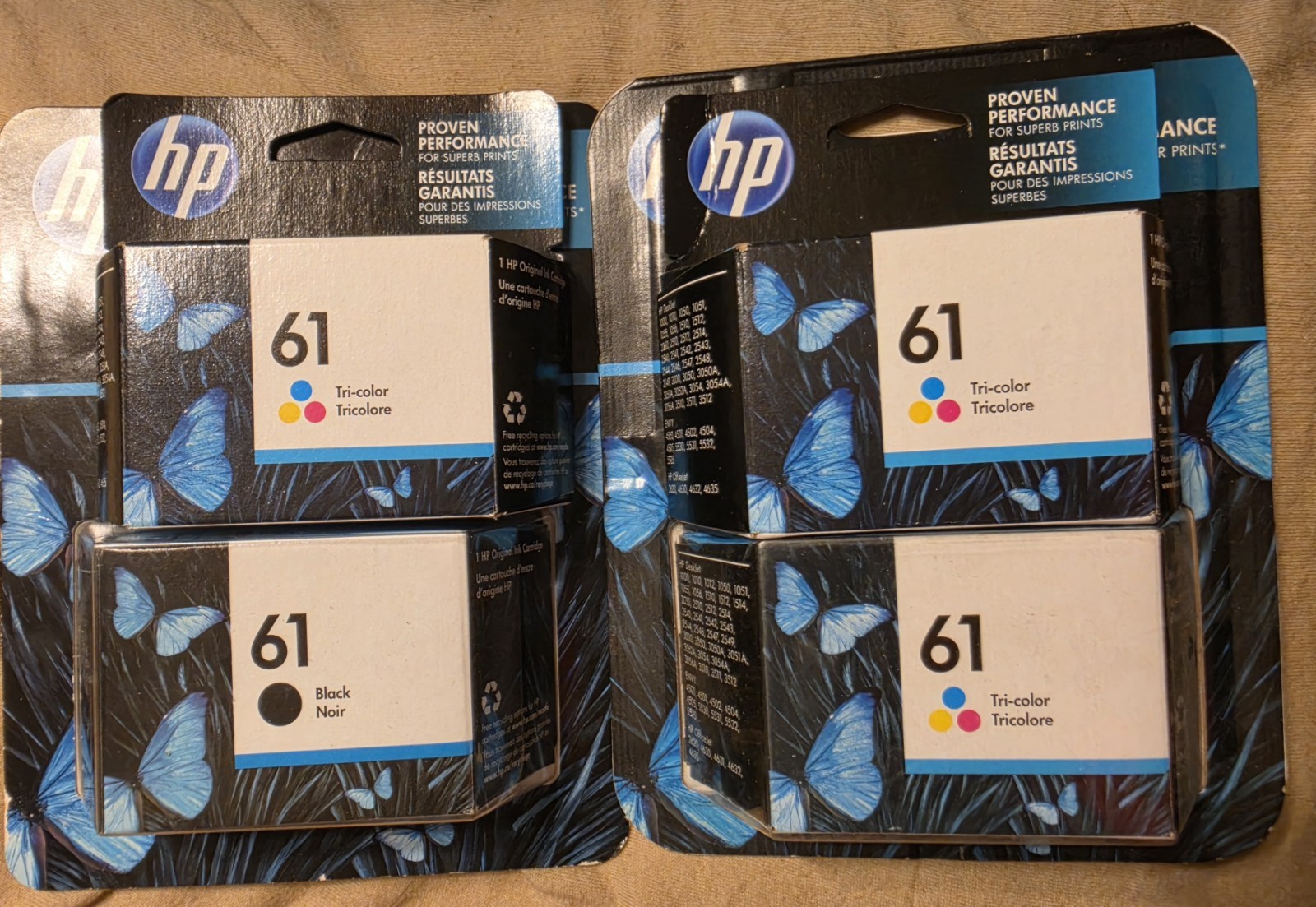 1 HP 61 Black + 3 Tri-color Printer Ink Cartridges Yellow Cyan Magenra 2016-22