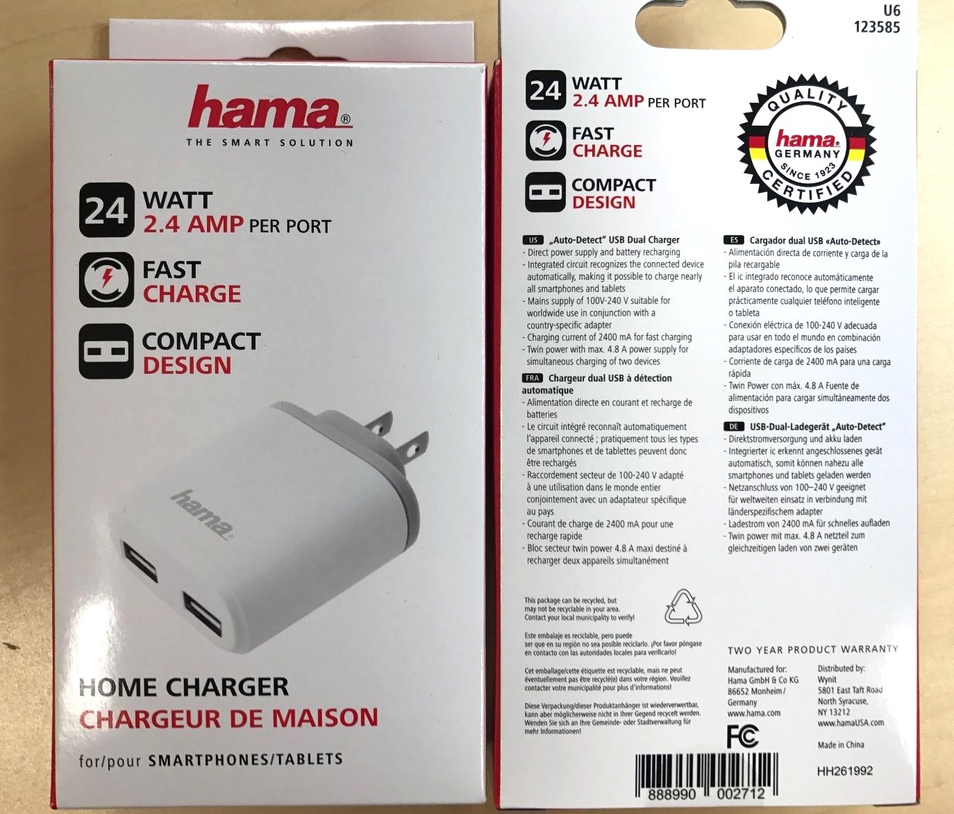 2X HAMA 4.8 AMP DUAL USB Home Charger for iPhone, iPad, Samsung, Tablets