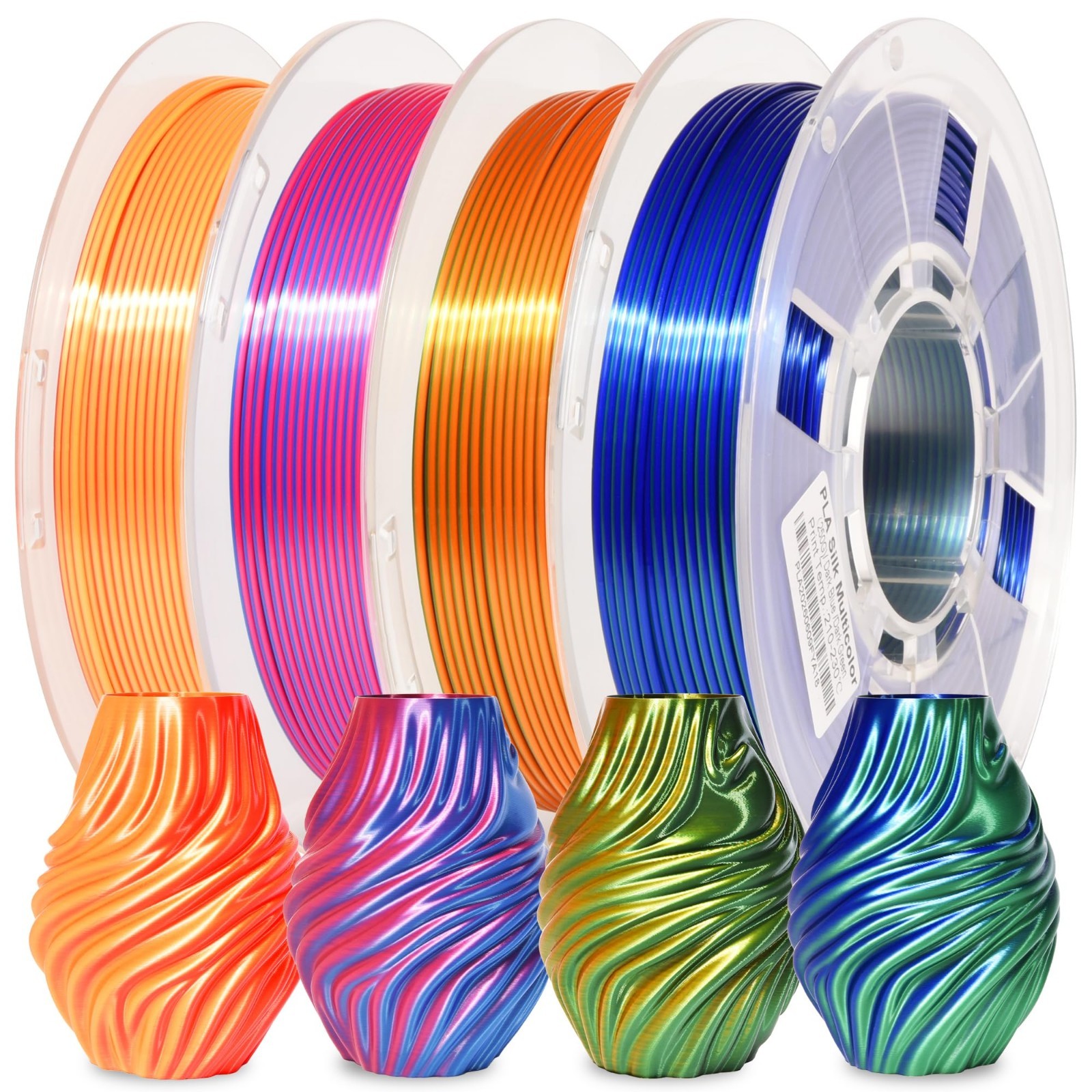 Dual Color PLA 3D Printer Filament Bundle 1.75mm, Shiny Multi-Color, 250g Spools