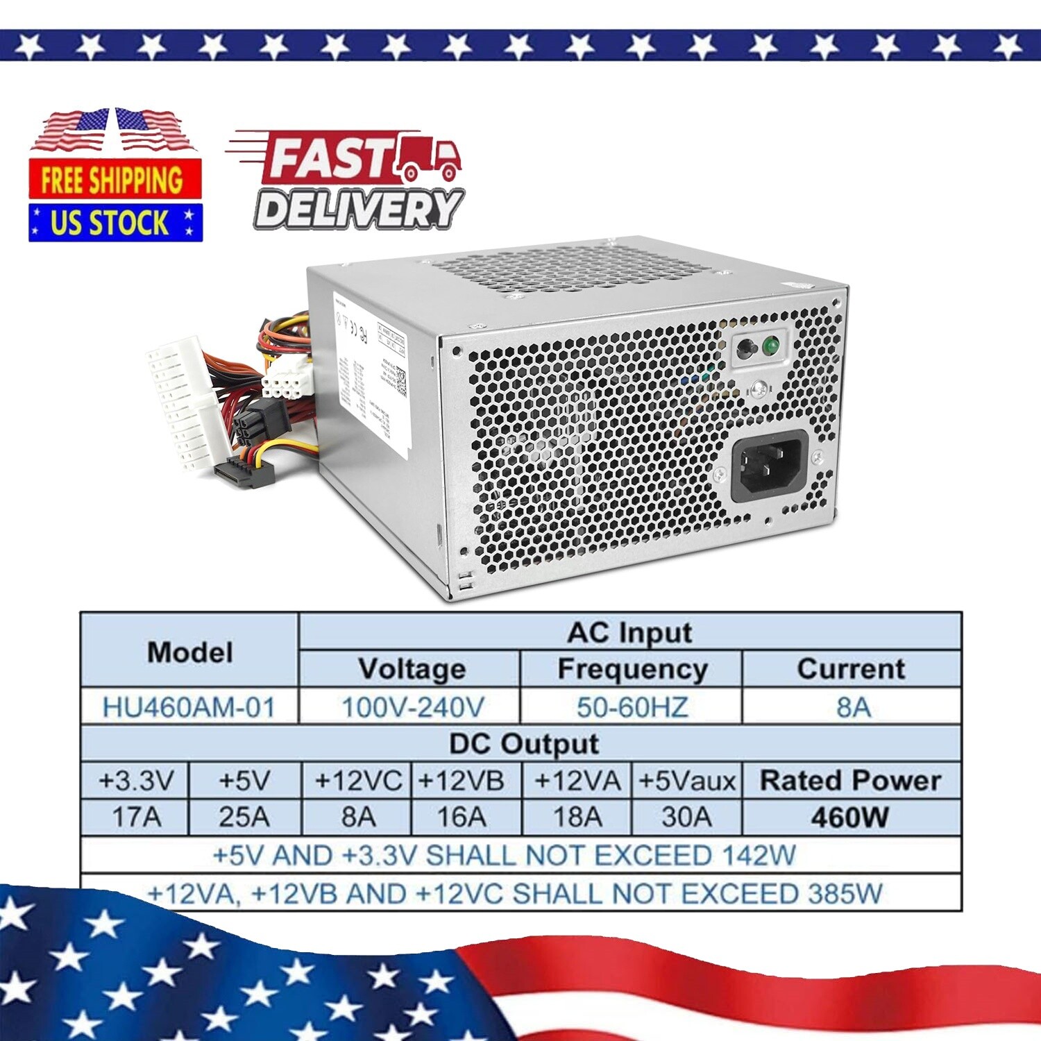 HU460AM-01 WC1T4 D460AM-03 460W Power Supply for dell and Alien-Ware Aurora NEW