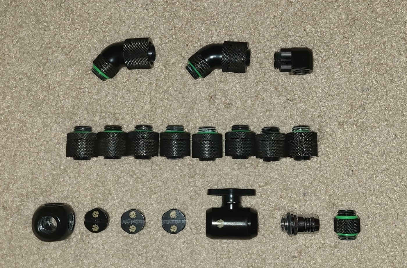 Bitspower G1/4 Black Matte Fittings (prev used with a 3/8 ID, 5/8 OD hose loop)