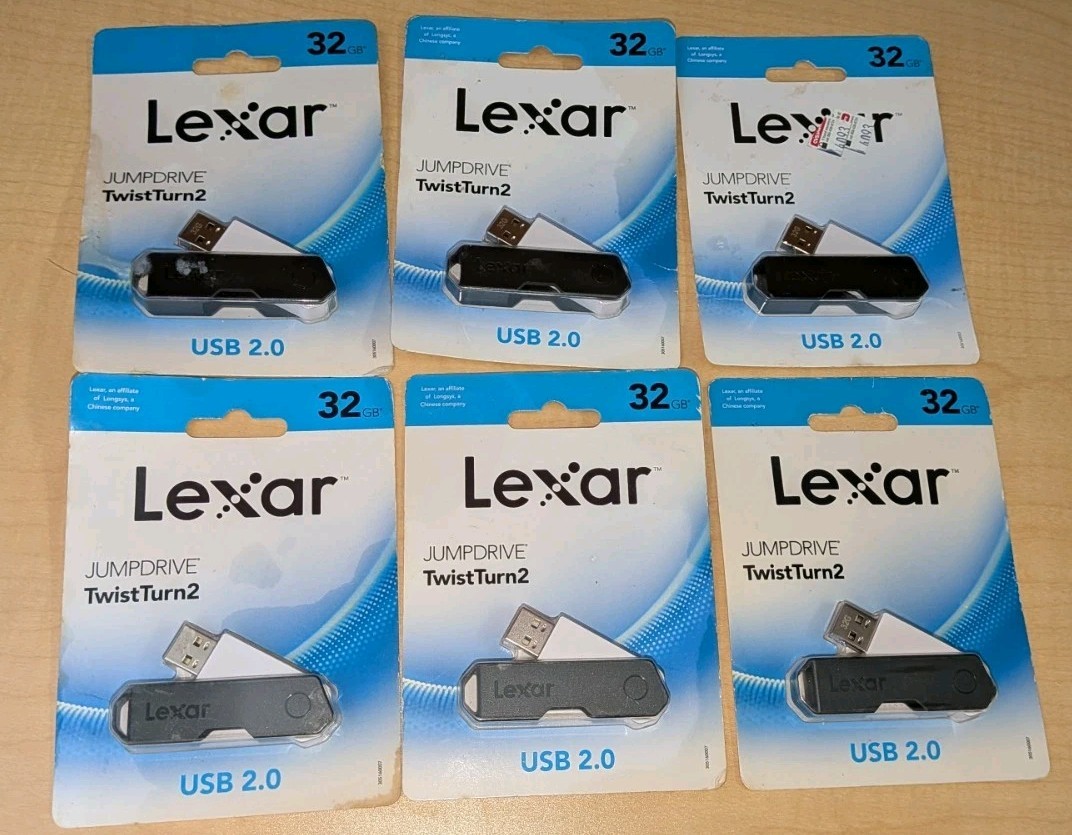 Lot of 6 Lexar JumpDrive TwistTurn2 USB Flash Drive Bundle 32 GB Black