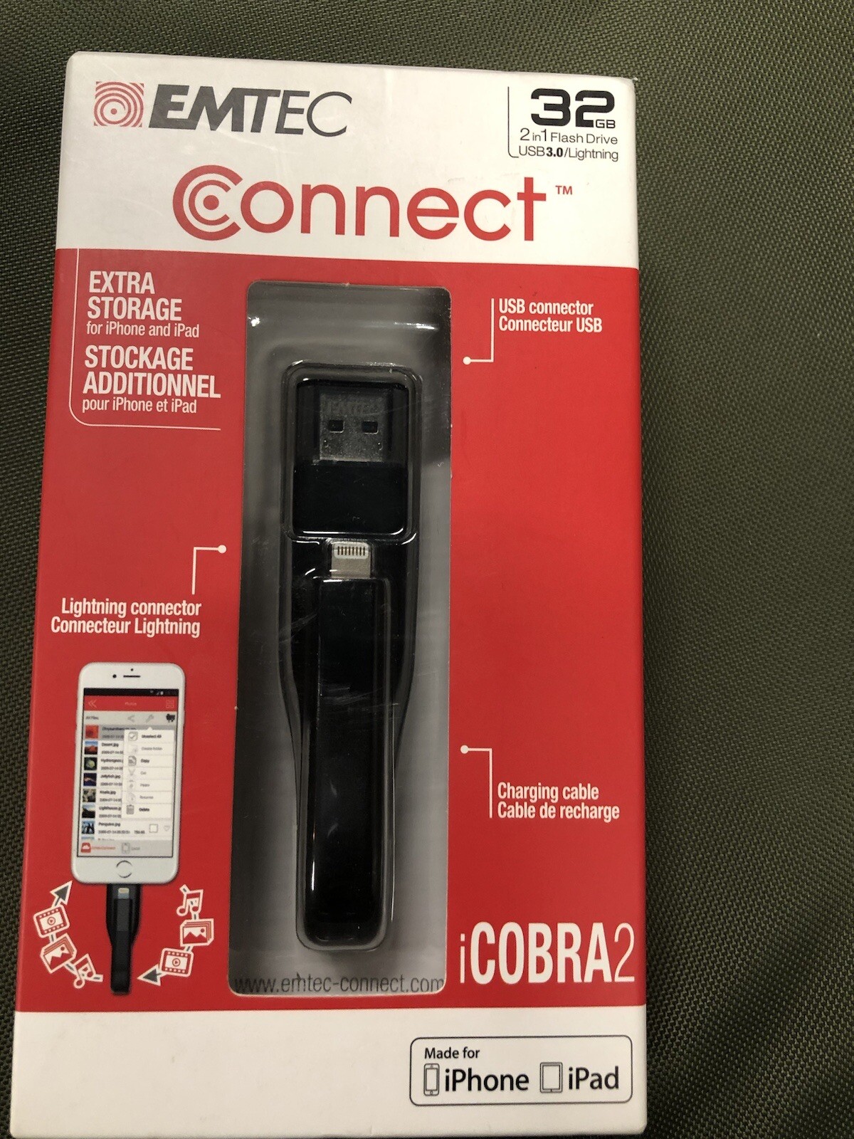 Emtec iCobra2 iPhone Flash Drive 32GB 2 in 1 Black, Dual Conne...
