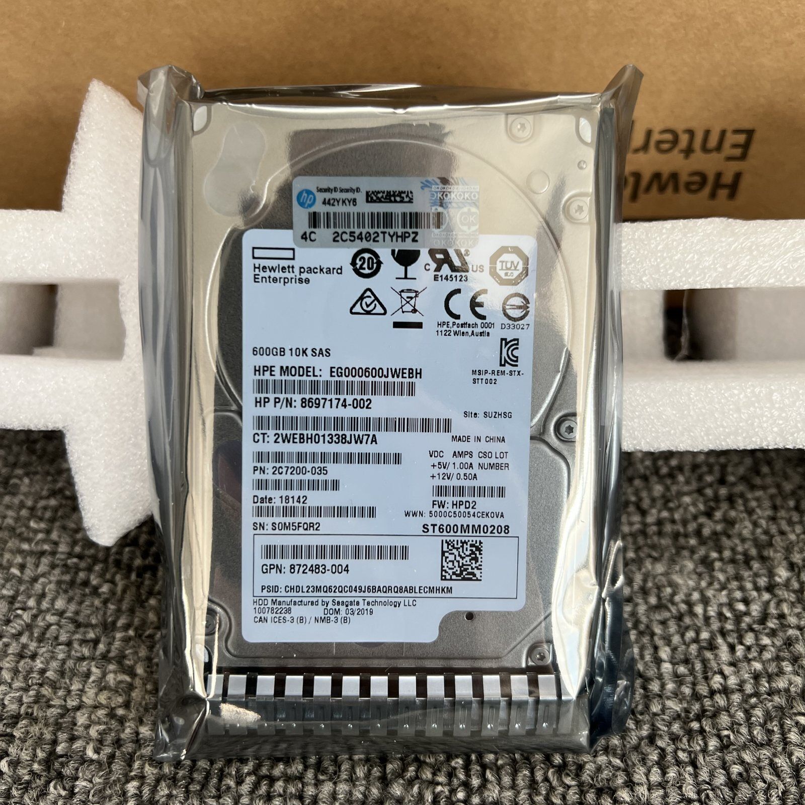 872477-B21 for HPE 600GB 12G SAS 10K ENT 2.5" SFF SC DS HDD Server 872736-001