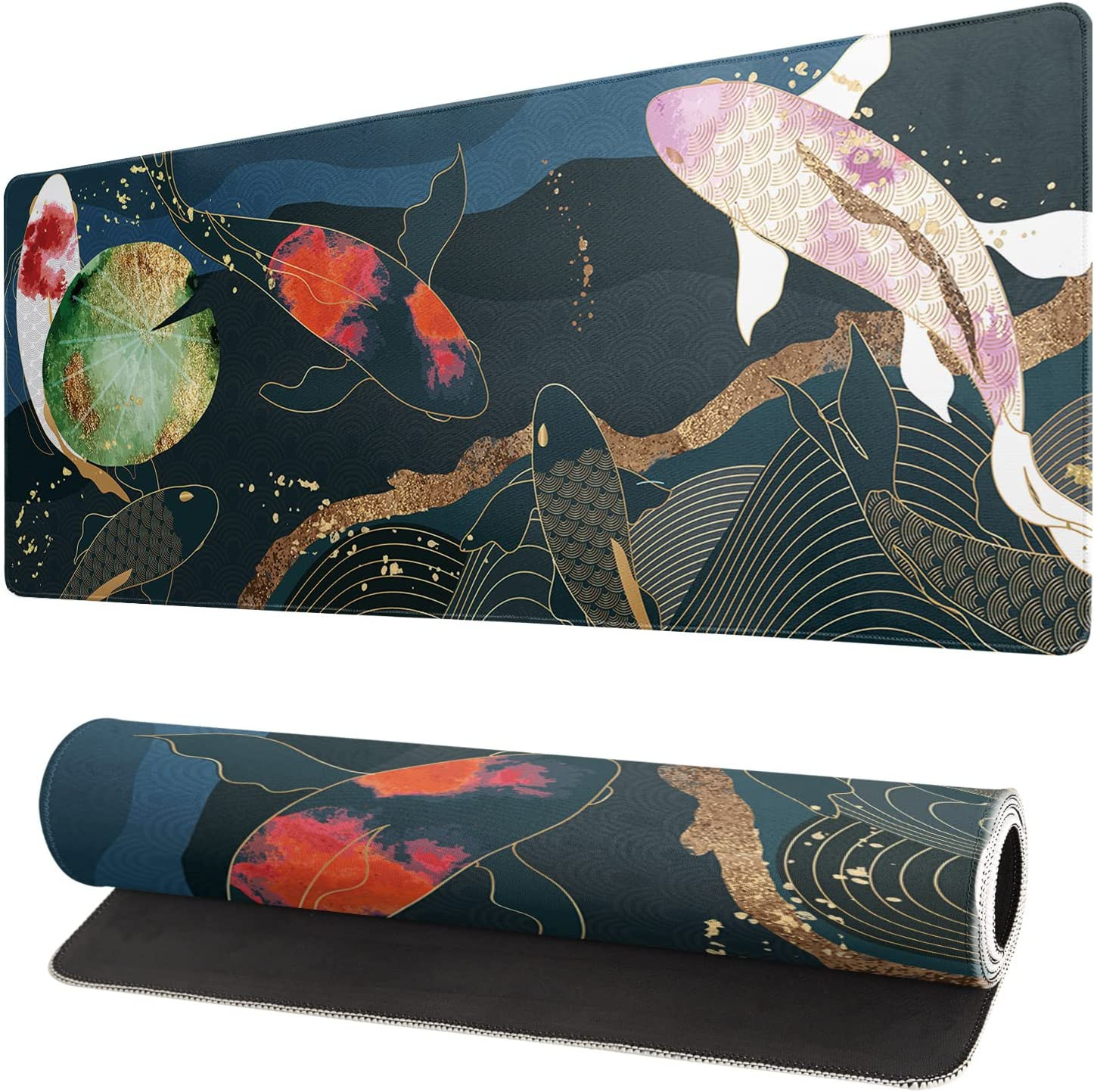 Japanese Gaming Mouse Pad XL 31.5 x 11.8" 3mm Non-Slip Rubber Koi Fish