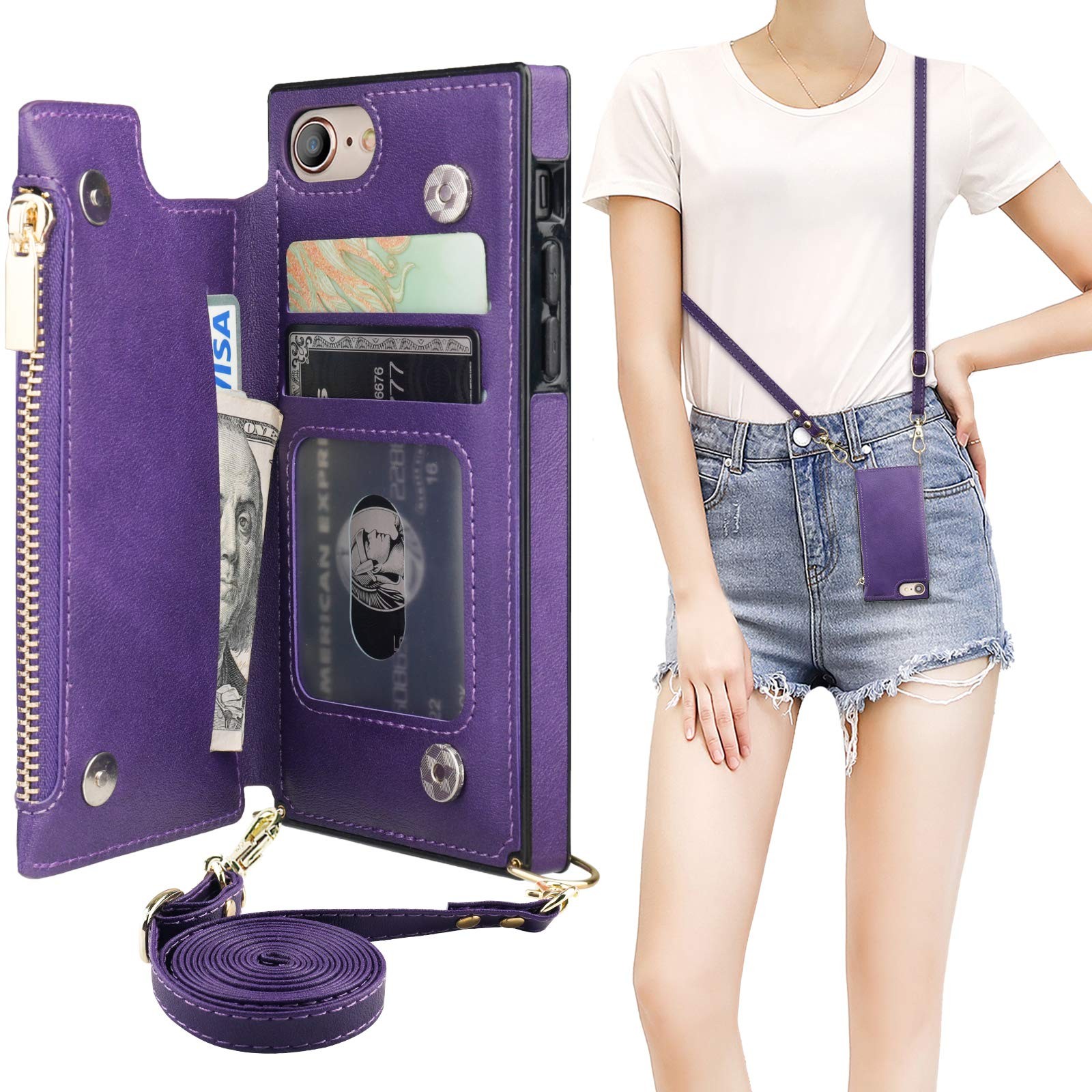 Bocasal Crossbody Wallet Case For Iphone Se 2022/Se 2020/7/8 Card Holderzipper