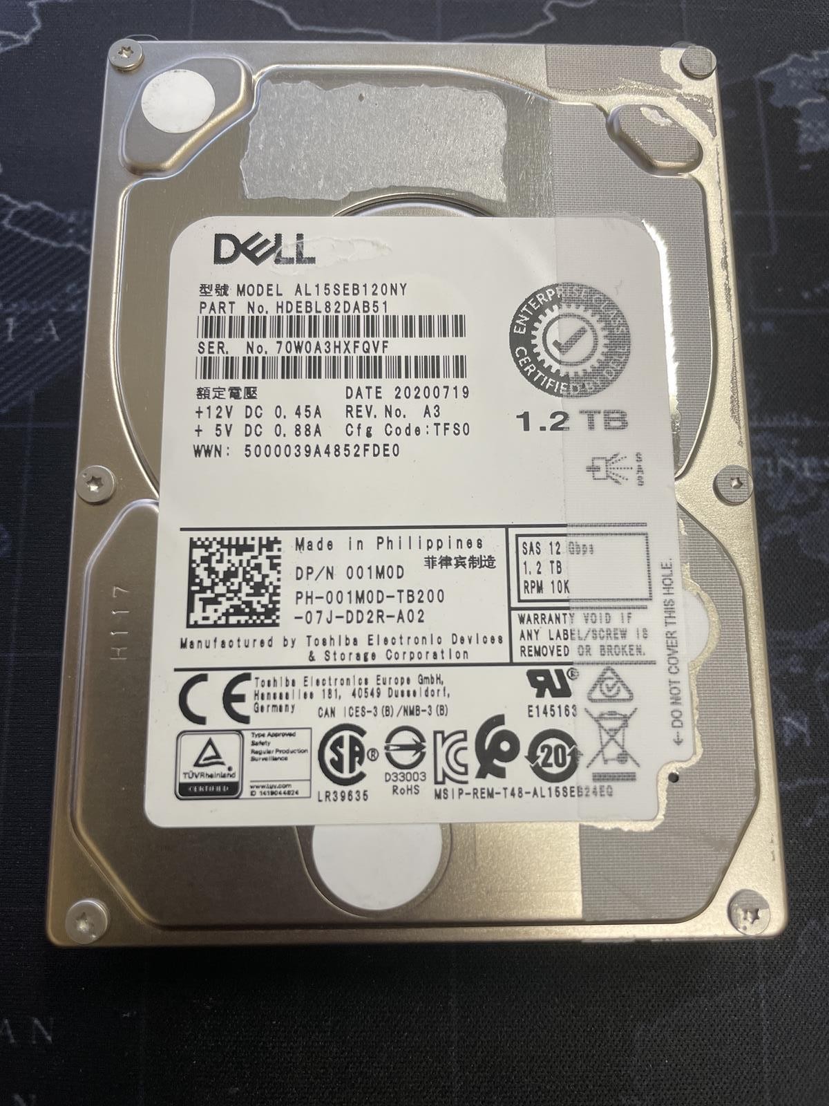 TOSHIBA AL15SEB120NY 1.2TB 2.5 SAS HDD DELL 001M0D